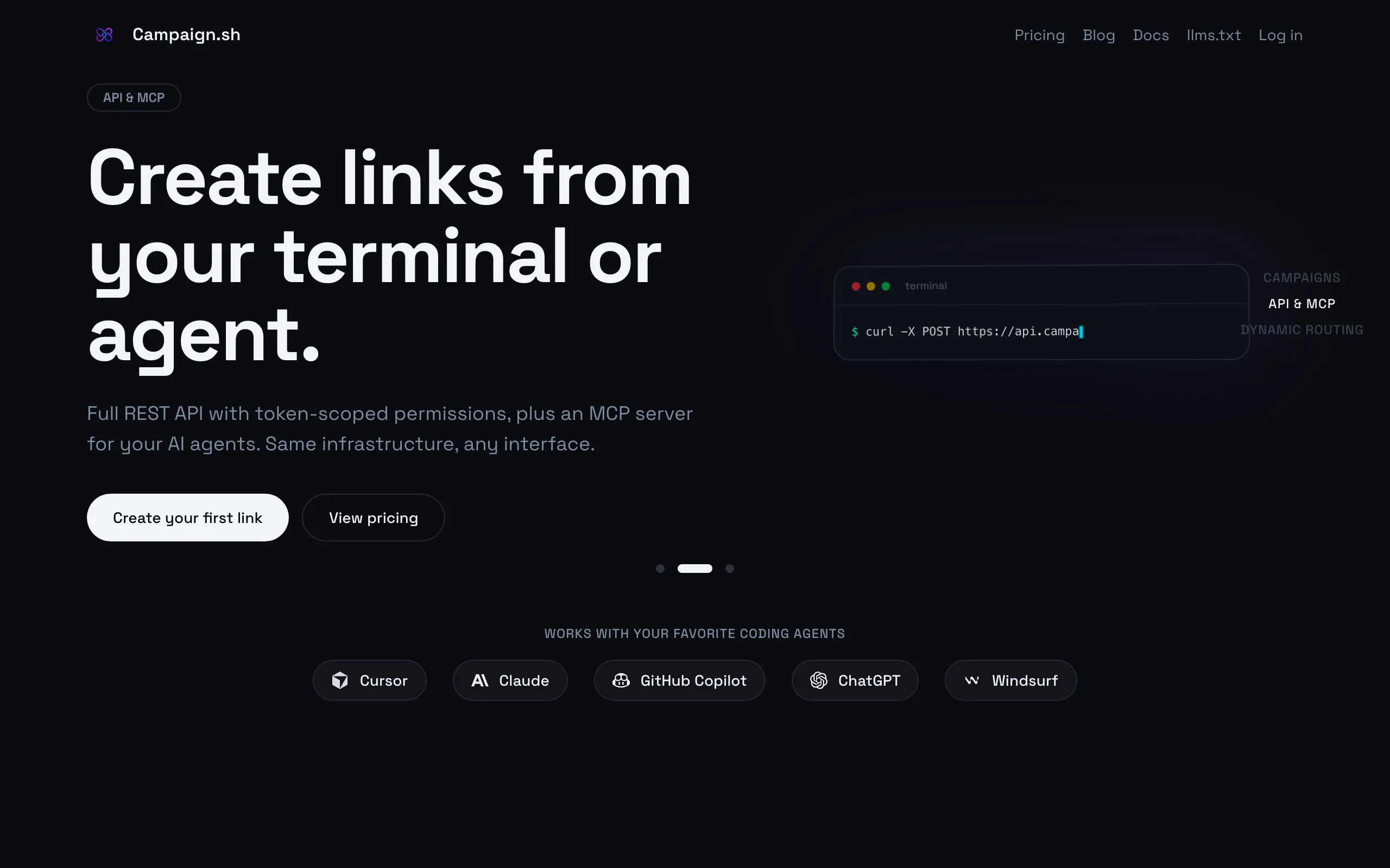 Screenshot of Campaign.sh — Link infrastructure with MCP & REST API - Campaign.sh