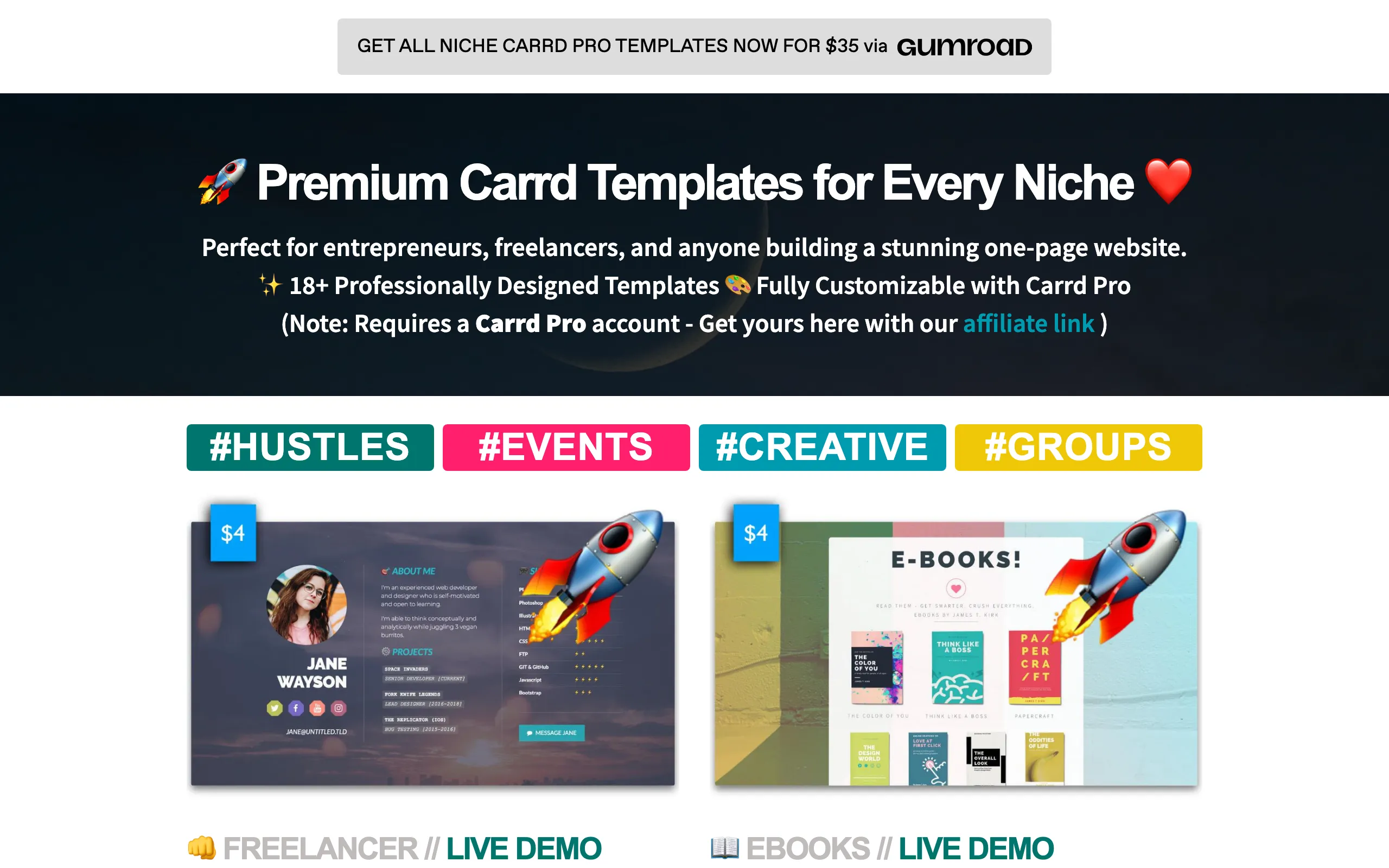 Screenshot of Carrd Templates | 20+ Professional Themes for $4 | Niche 2025