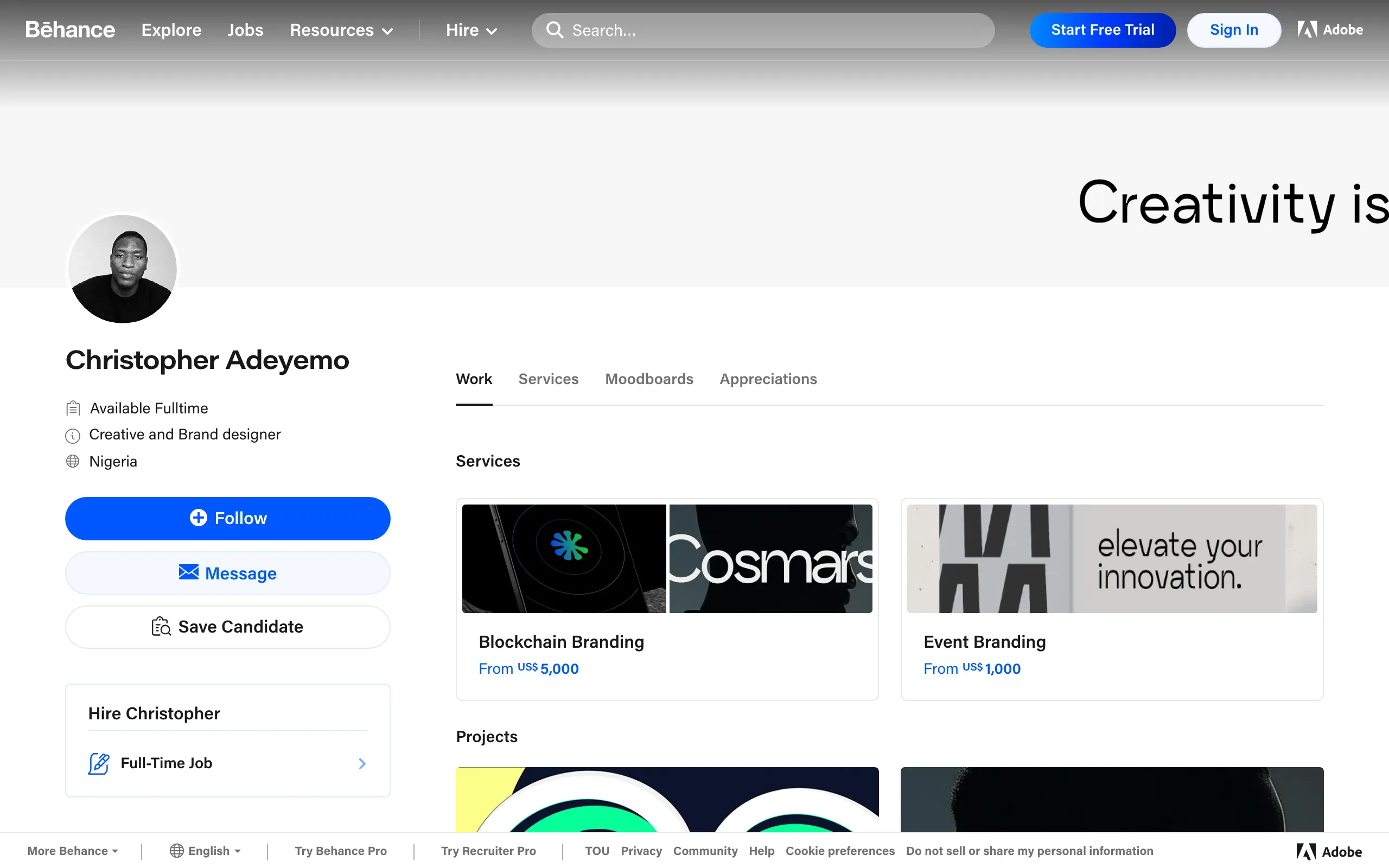 Screenshot of Christopher Adeyemo - Creative and Brand designer in Nigeria :: Behance
