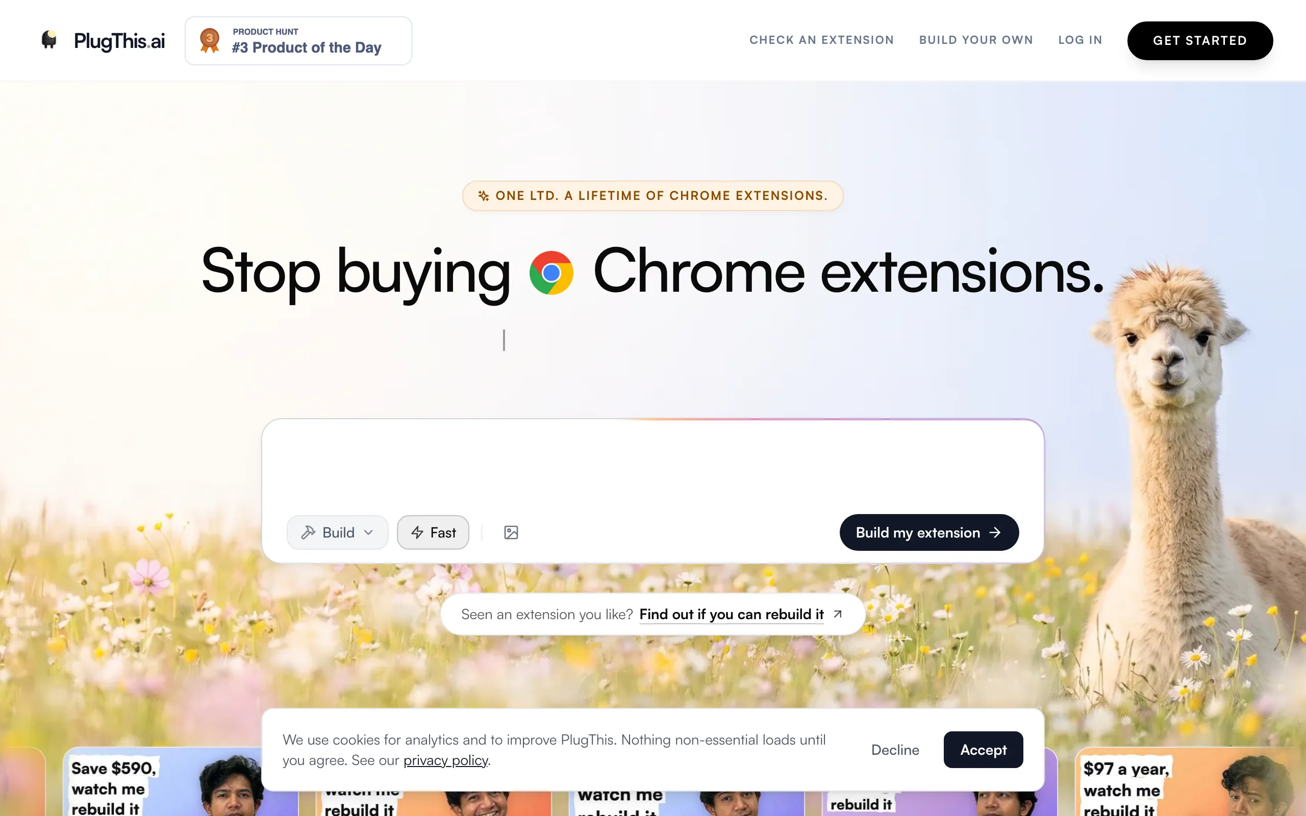 Screenshot of Chrome Extension Builder — Build Extensions with AI in Minutes | PlugThis