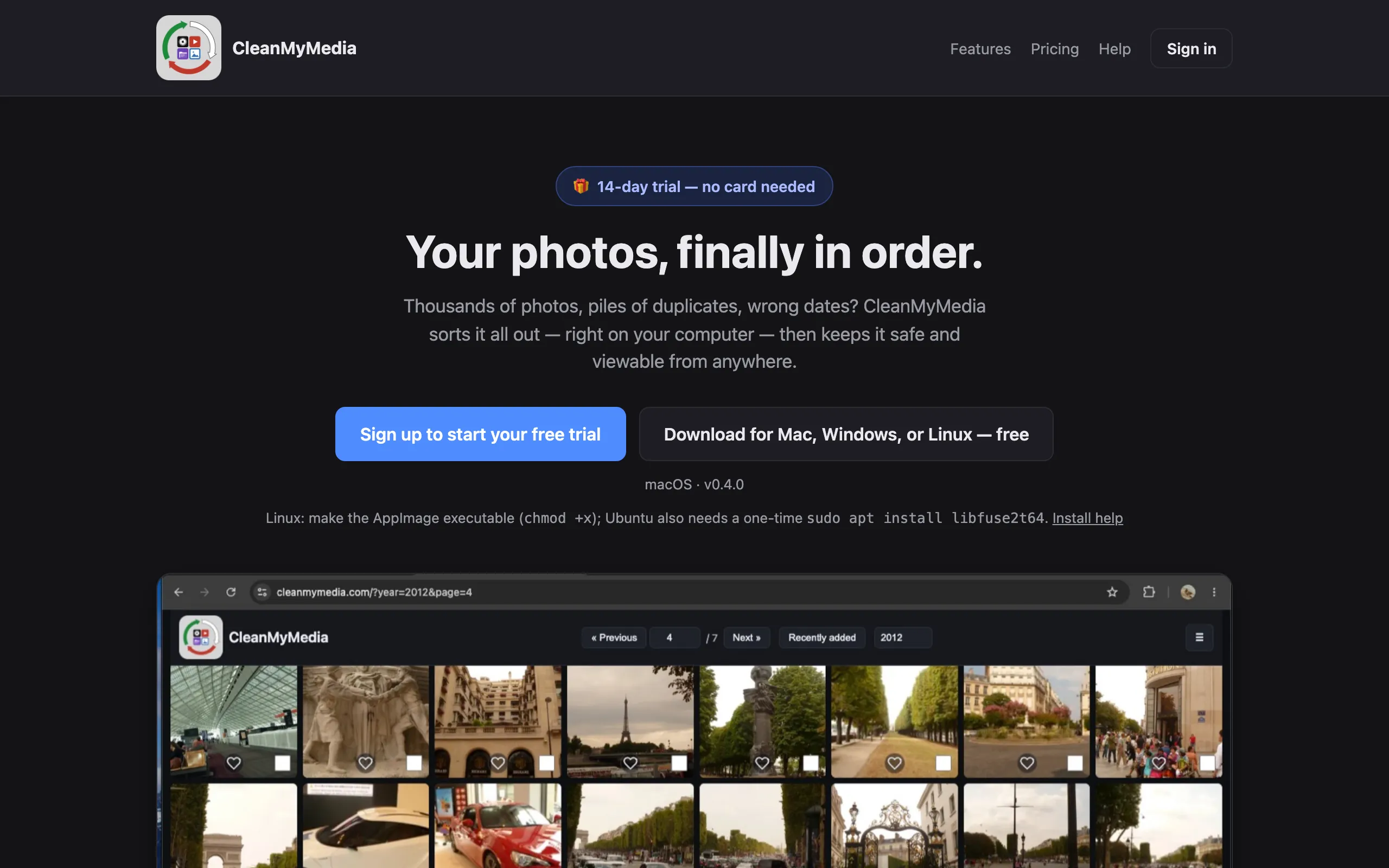 Screenshot of cleanmymedia