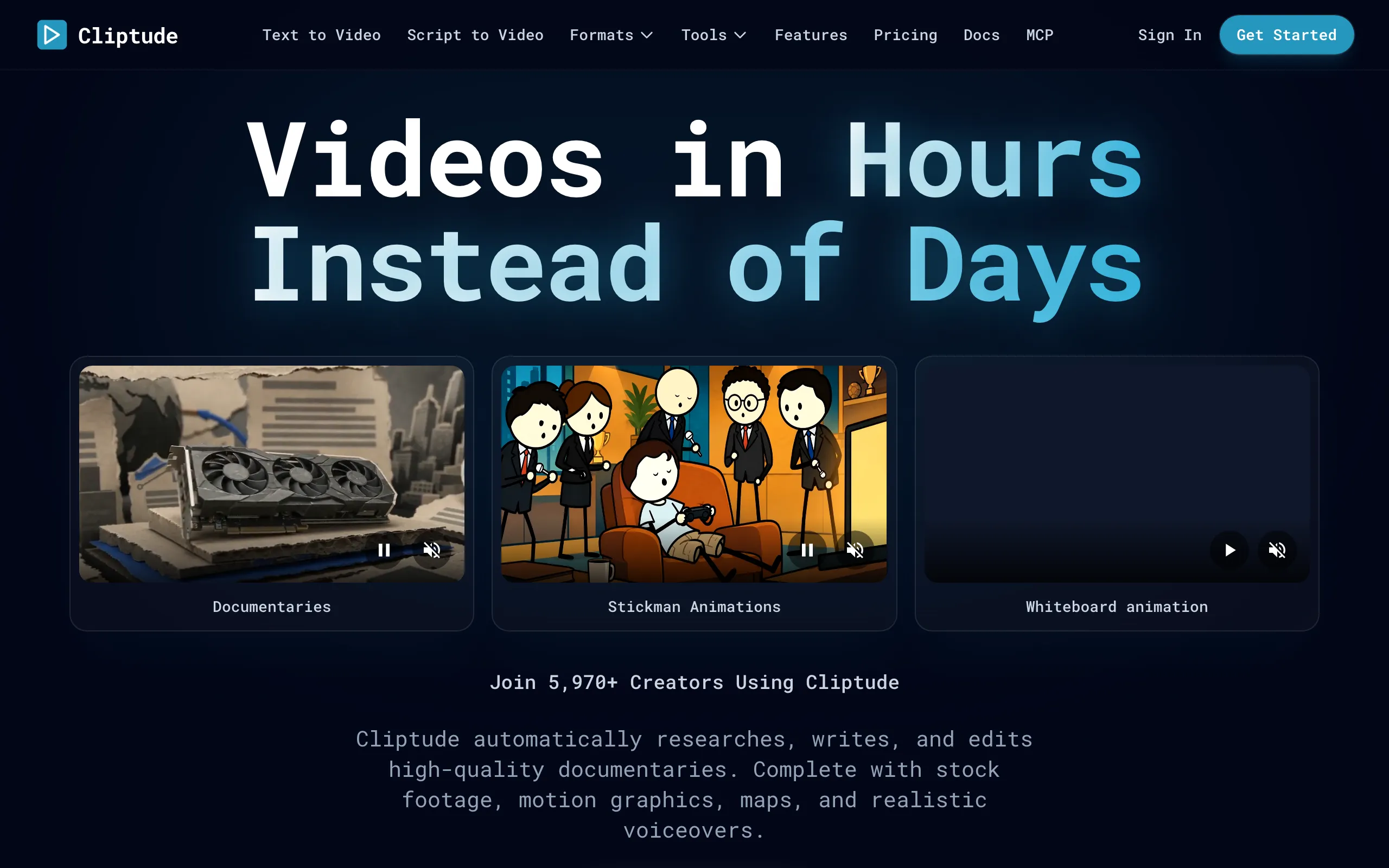 Screenshot of Cliptude — Turn Ideas Into Video Essays