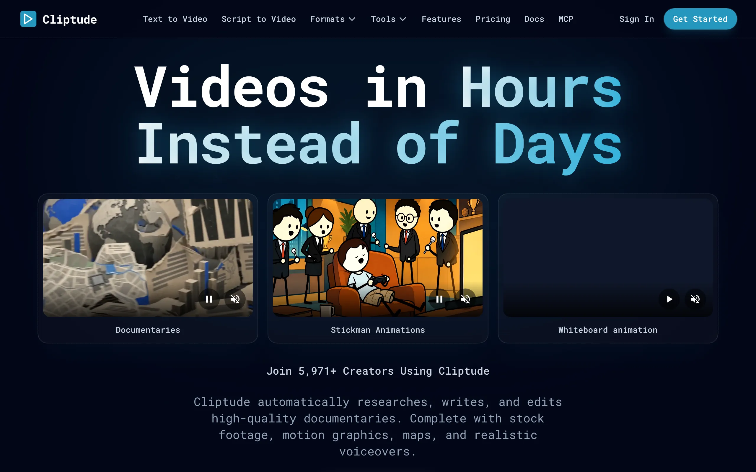 Screenshot of Cliptude — Turn Ideas Into Video Essays