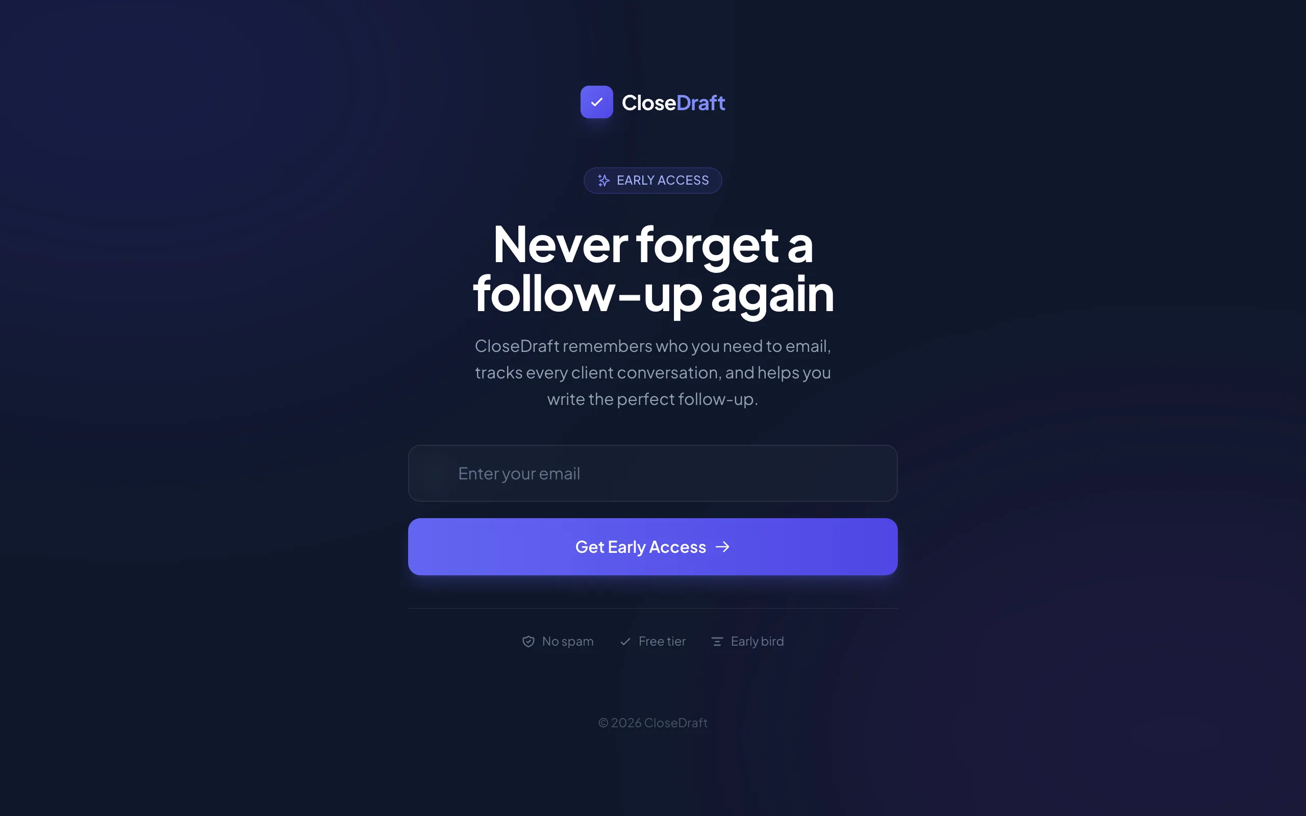 Screenshot of CloseDraft | Early Access