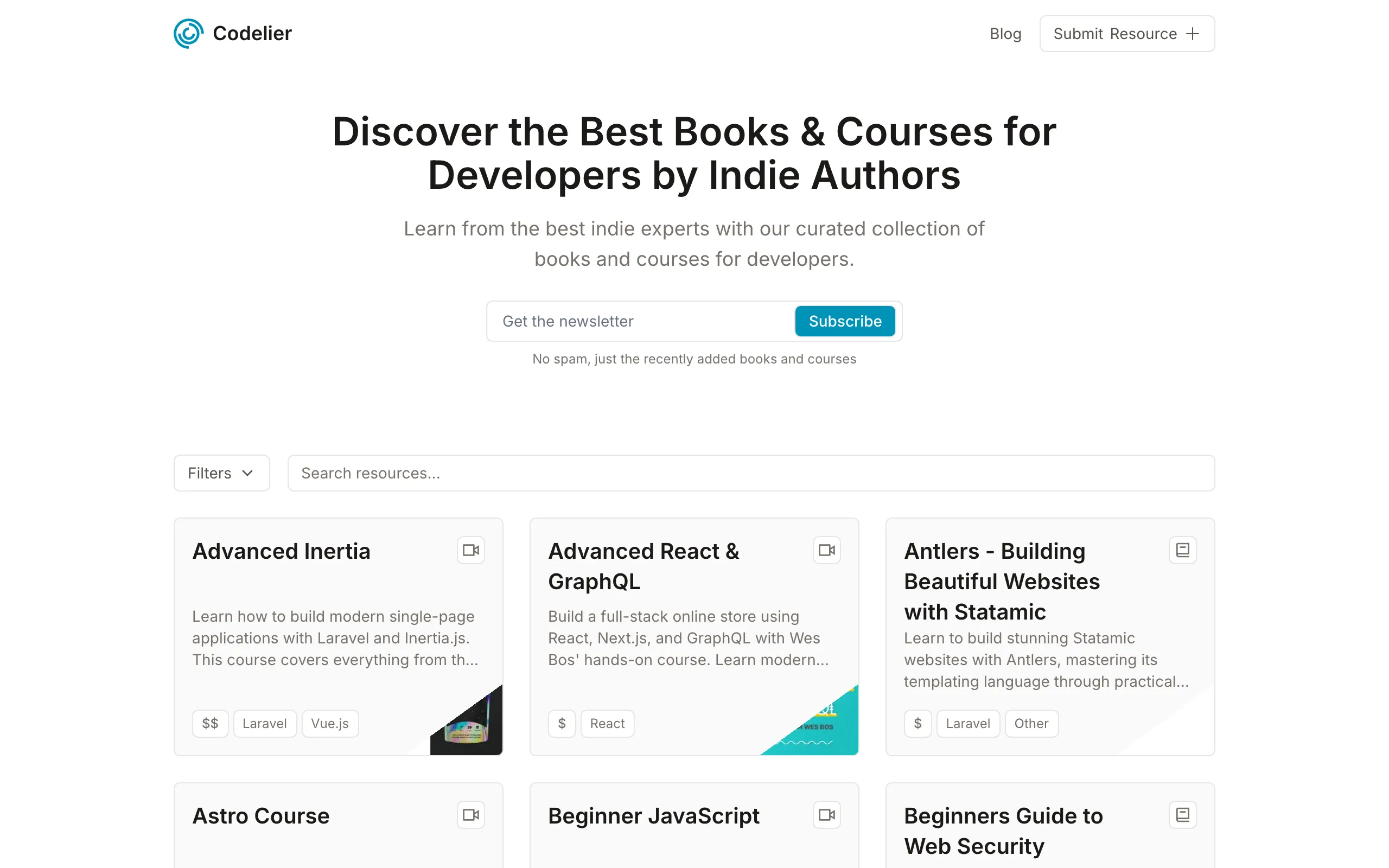 Screenshot of Codelier - Discover the Best Books &amp; Courses for Developers by Indie Authors