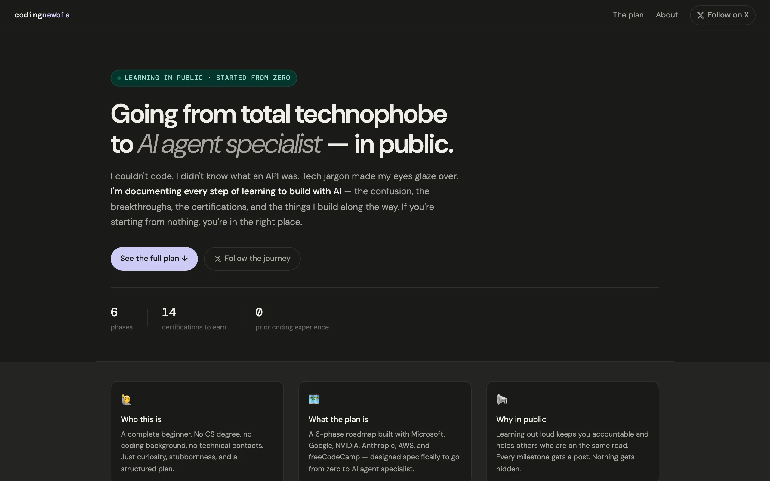 Screenshot of Coding Newbie — Learning to build with AI from absolute zero