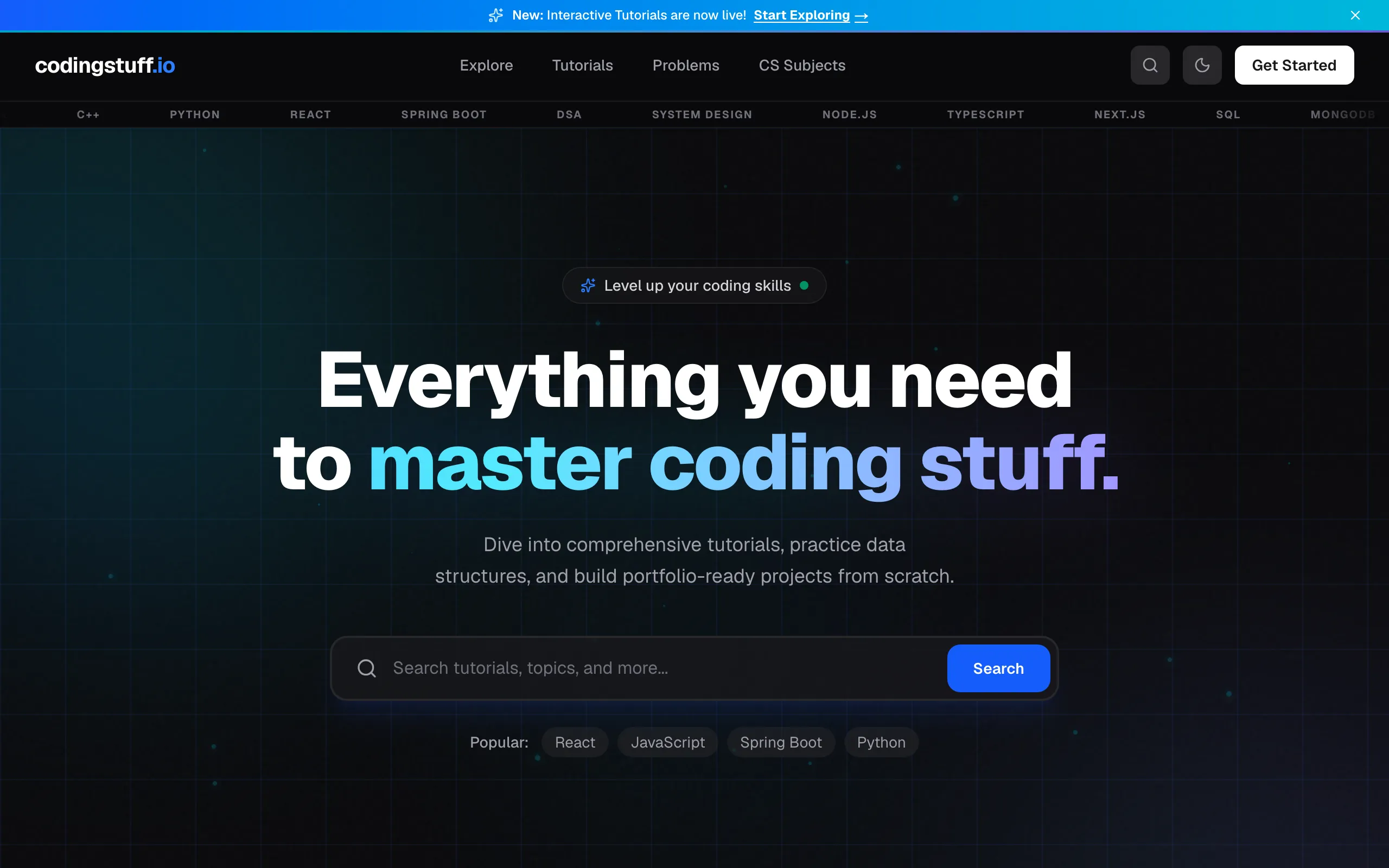 Screenshot of codingstuff.io - Everything you need to master coding stuff