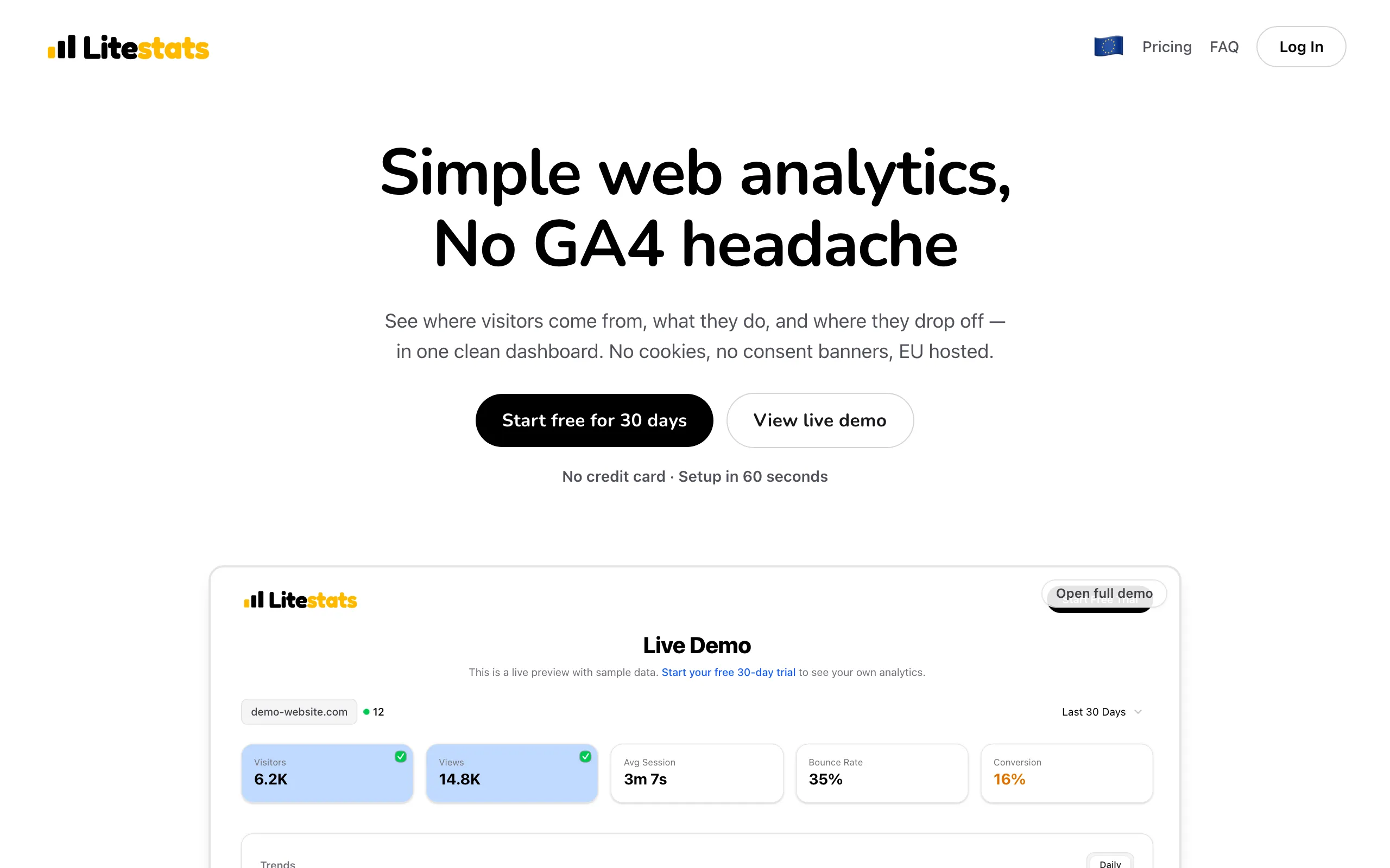 Screenshot of Cookieless Analytics Platform | LiteStats