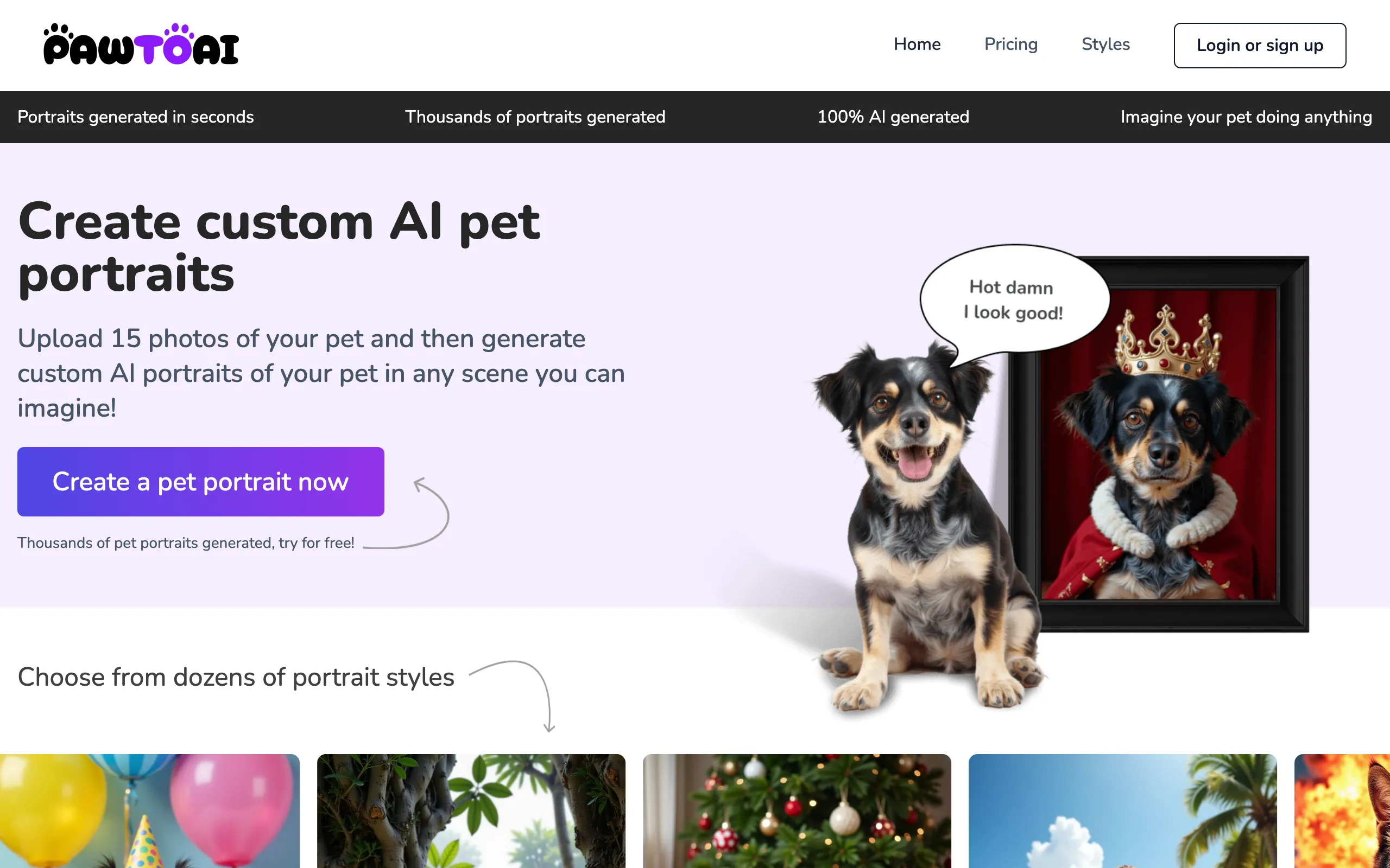 Screenshot of Create custom AI pet portraits - PawToAI
