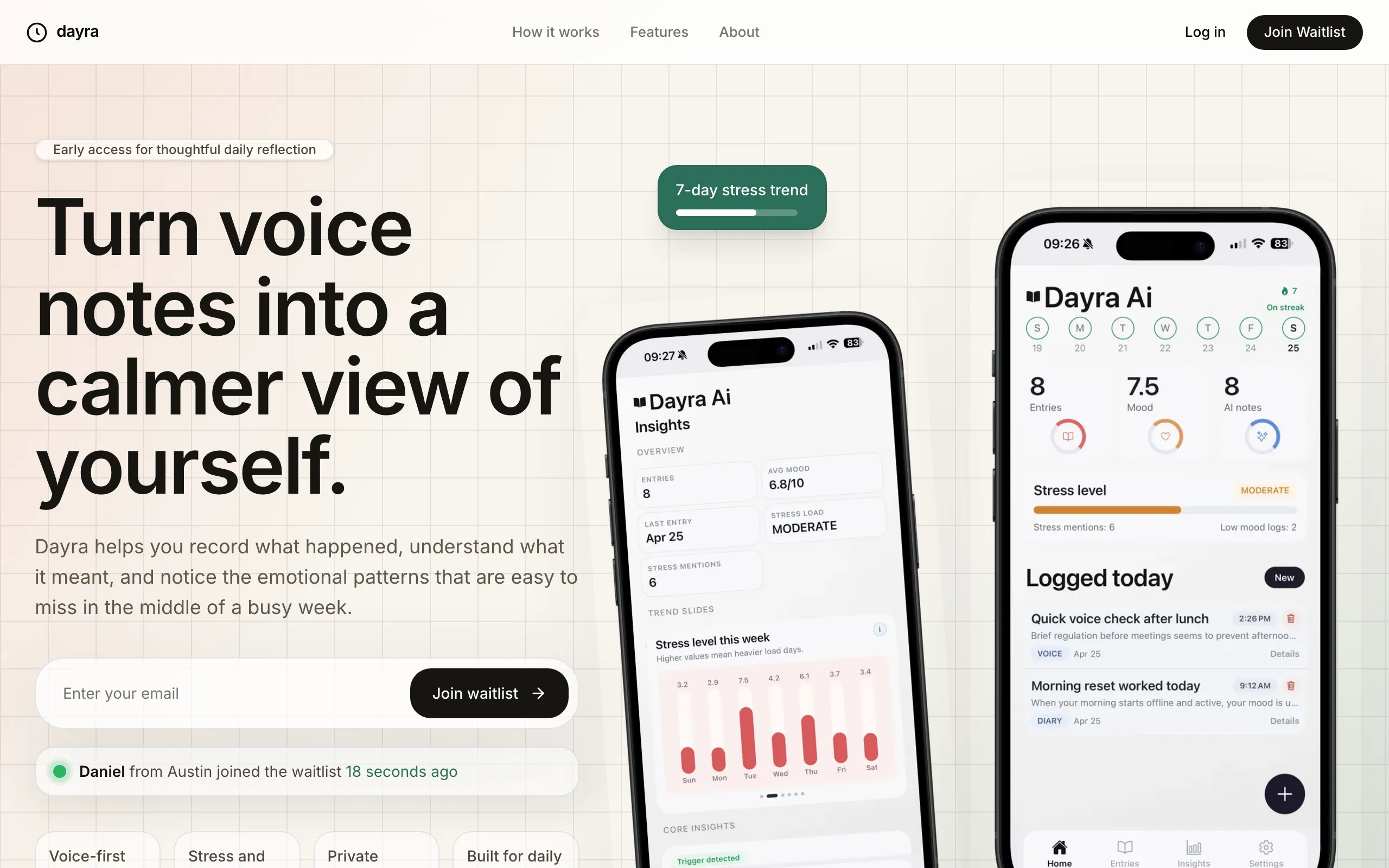 Screenshot of Dayra — Your Voice Diary with AI-Powered Insights
