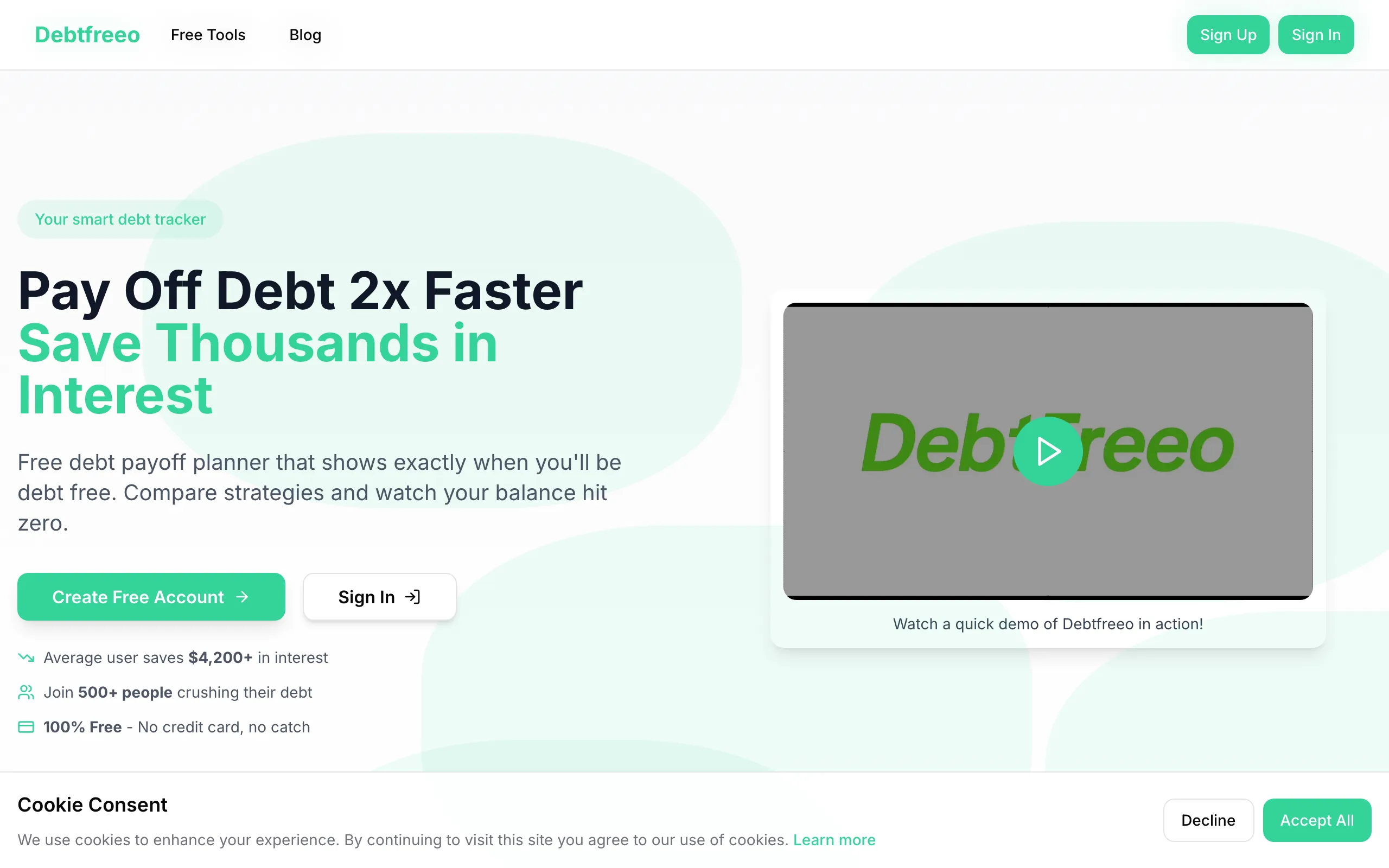Screenshot of Debtfreeo - Free Debt Payoff Calculators & Repayment Planner