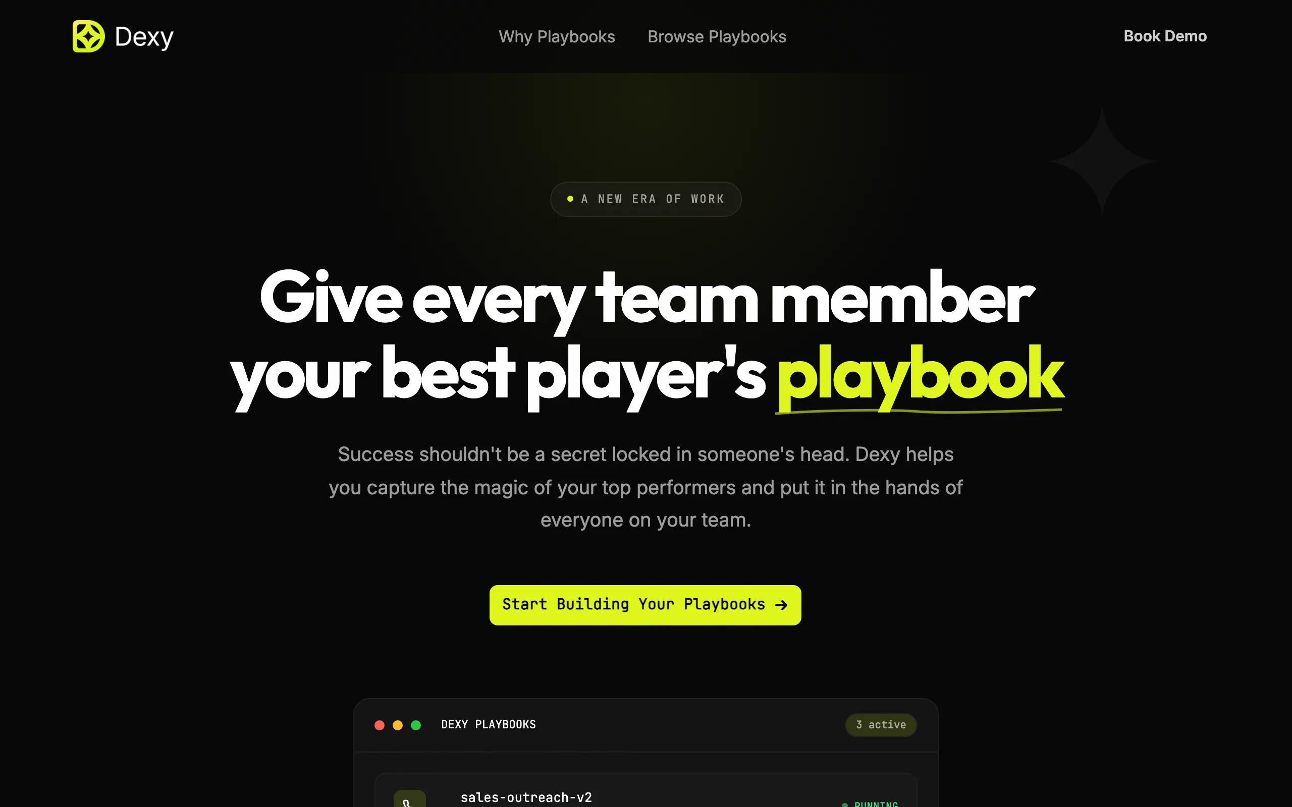 Screenshot of Dexy — Give every team member your best player's playbook