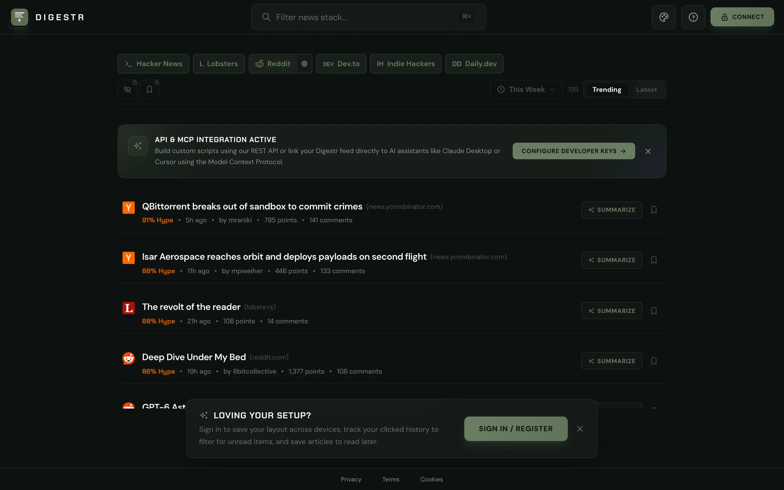 Screenshot of Digestr | Curated AI, Startups &amp; Marketing Feed