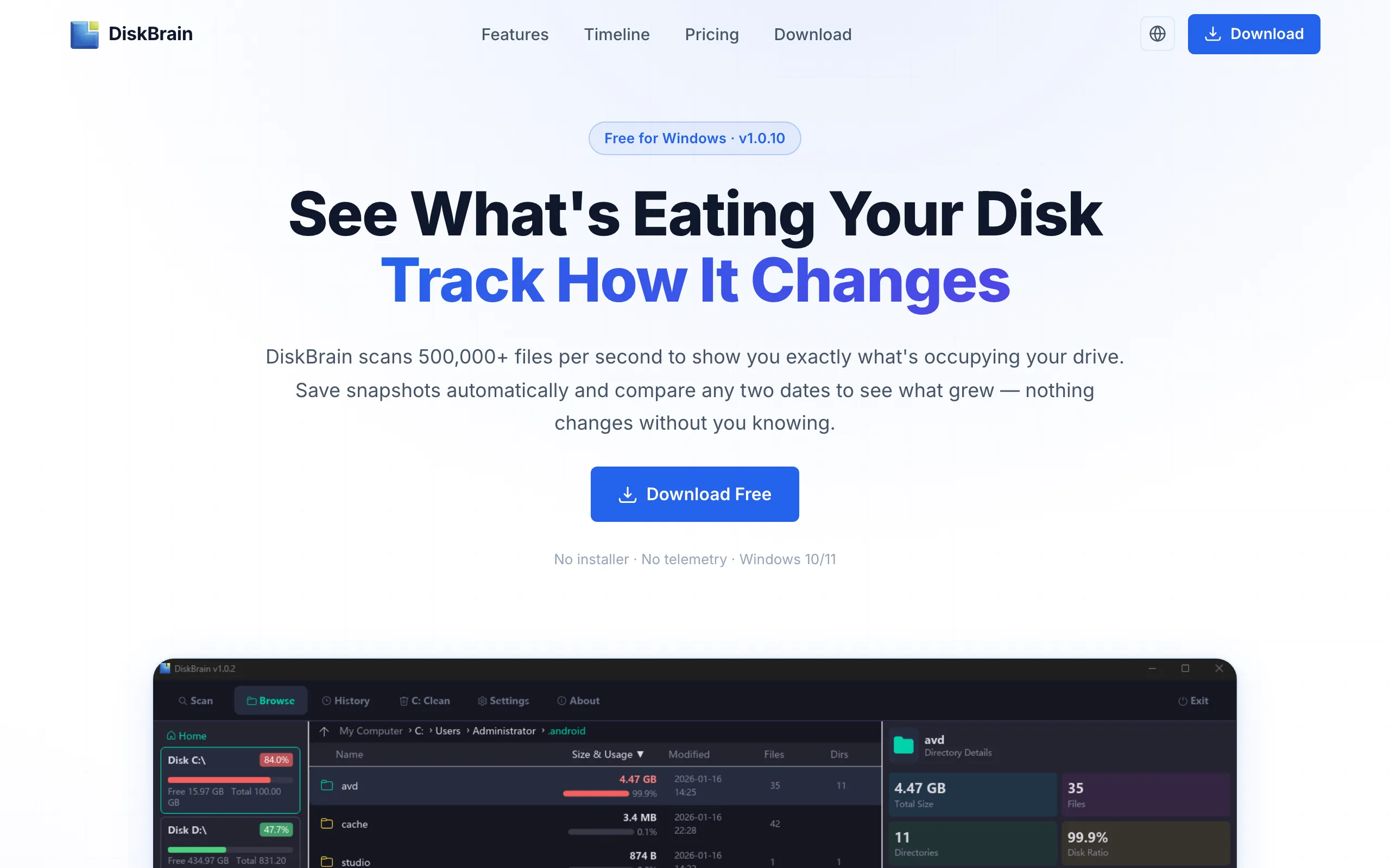 Screenshot of DiskBrain — Reclaim Your Disk Space