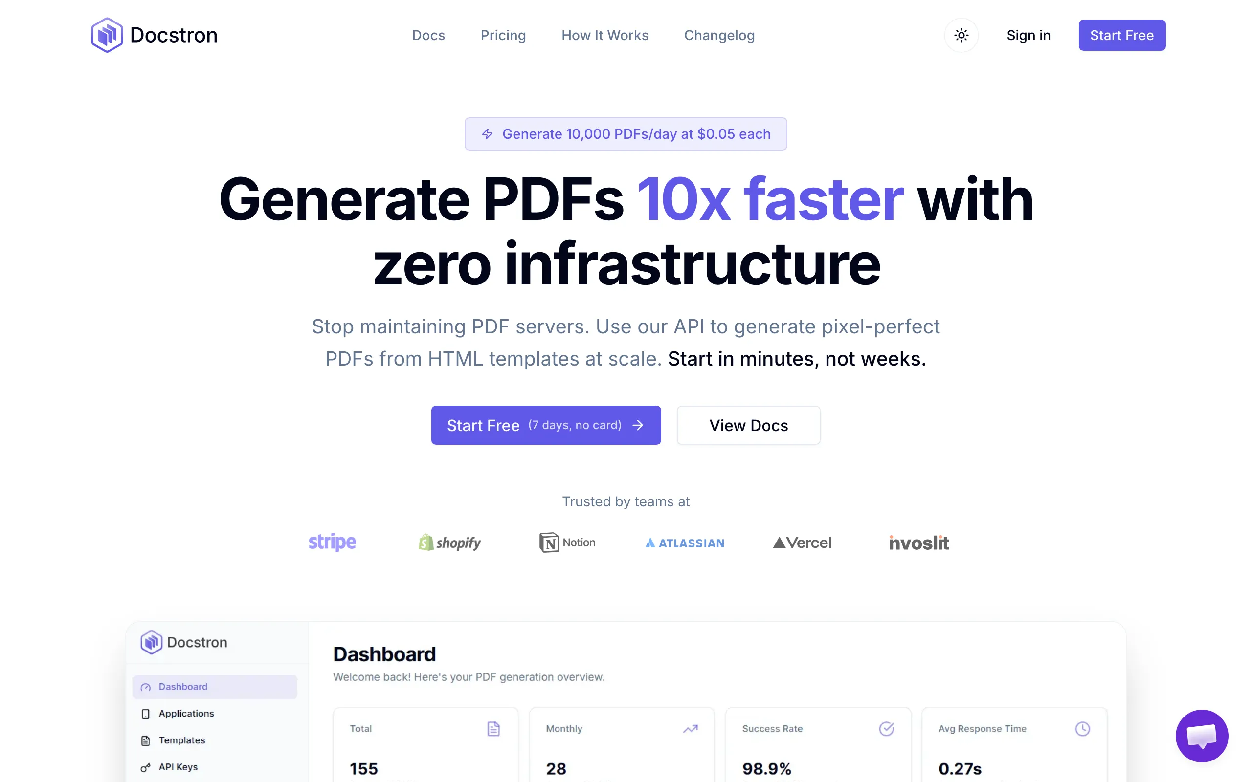 Screenshot of Docstron - Generate PDFs 10x Faster with Zero Infrastructure