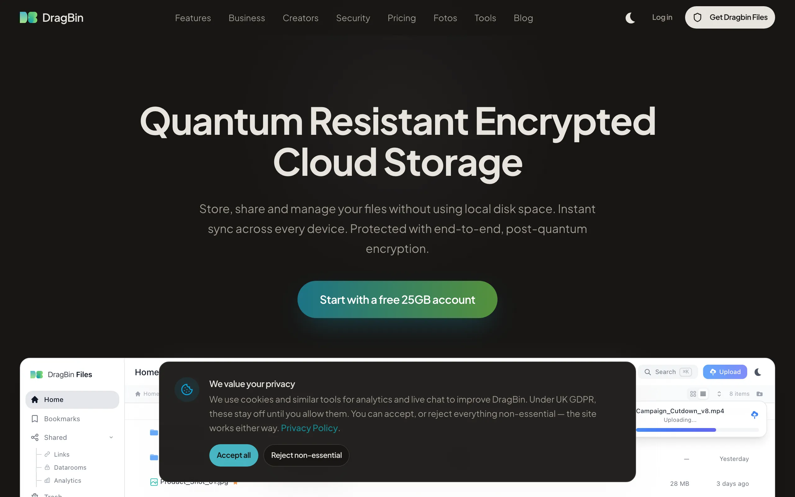 Screenshot of DragBin - Secure Cloud Storage and Sharing