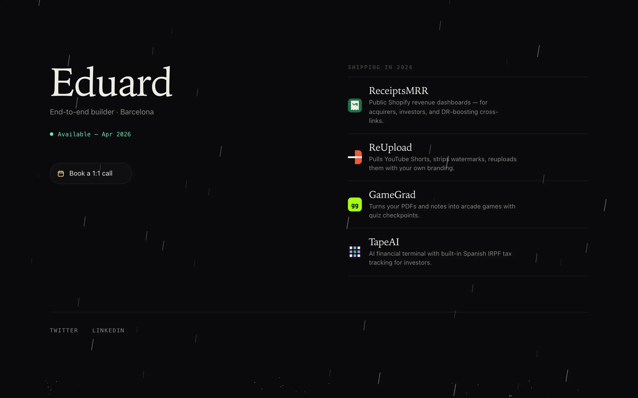 Screenshot of Eduard Petrache — End-to-end builder