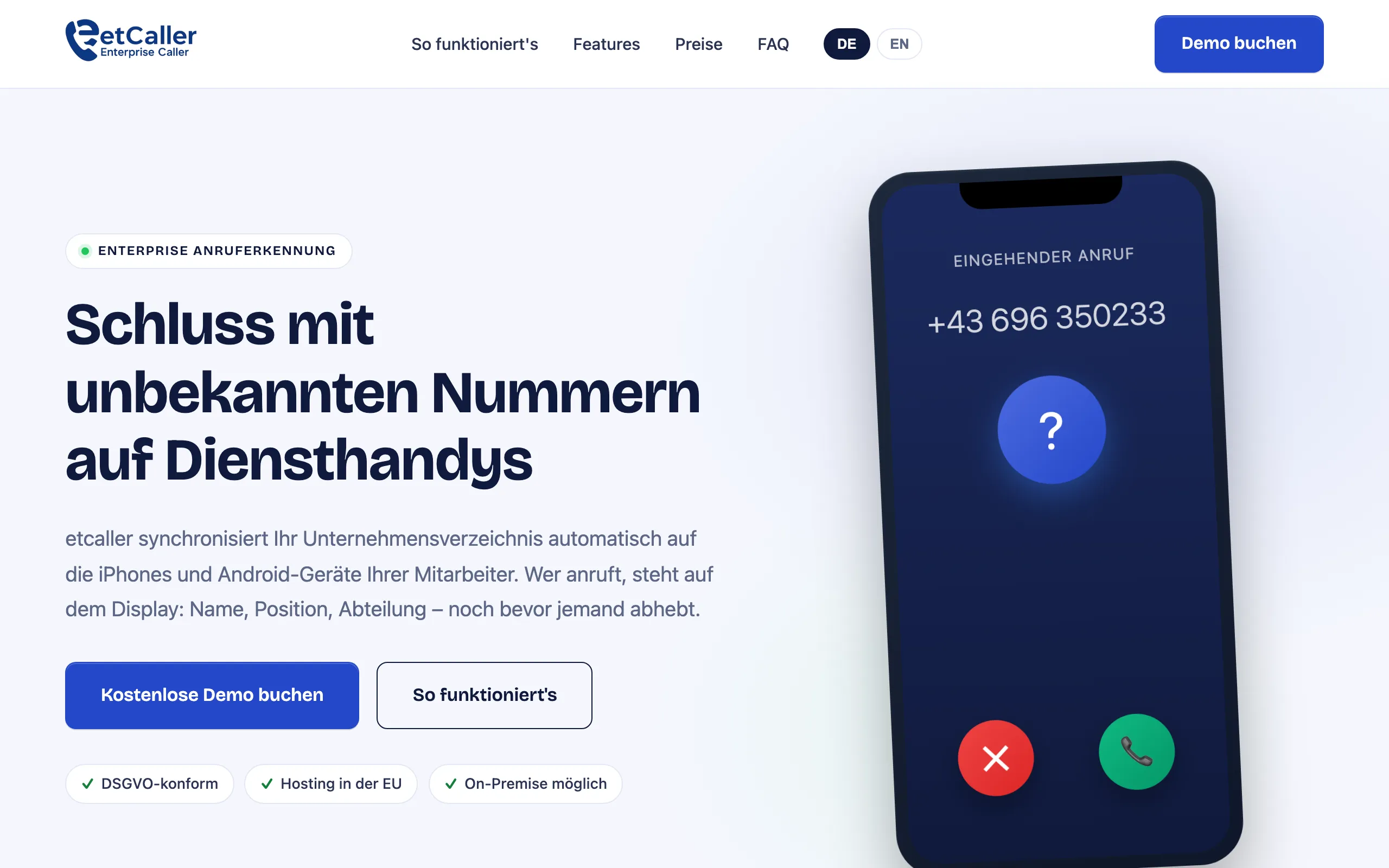 Screenshot of etcaller – Enterprise Anruferkennung für iOS & Android