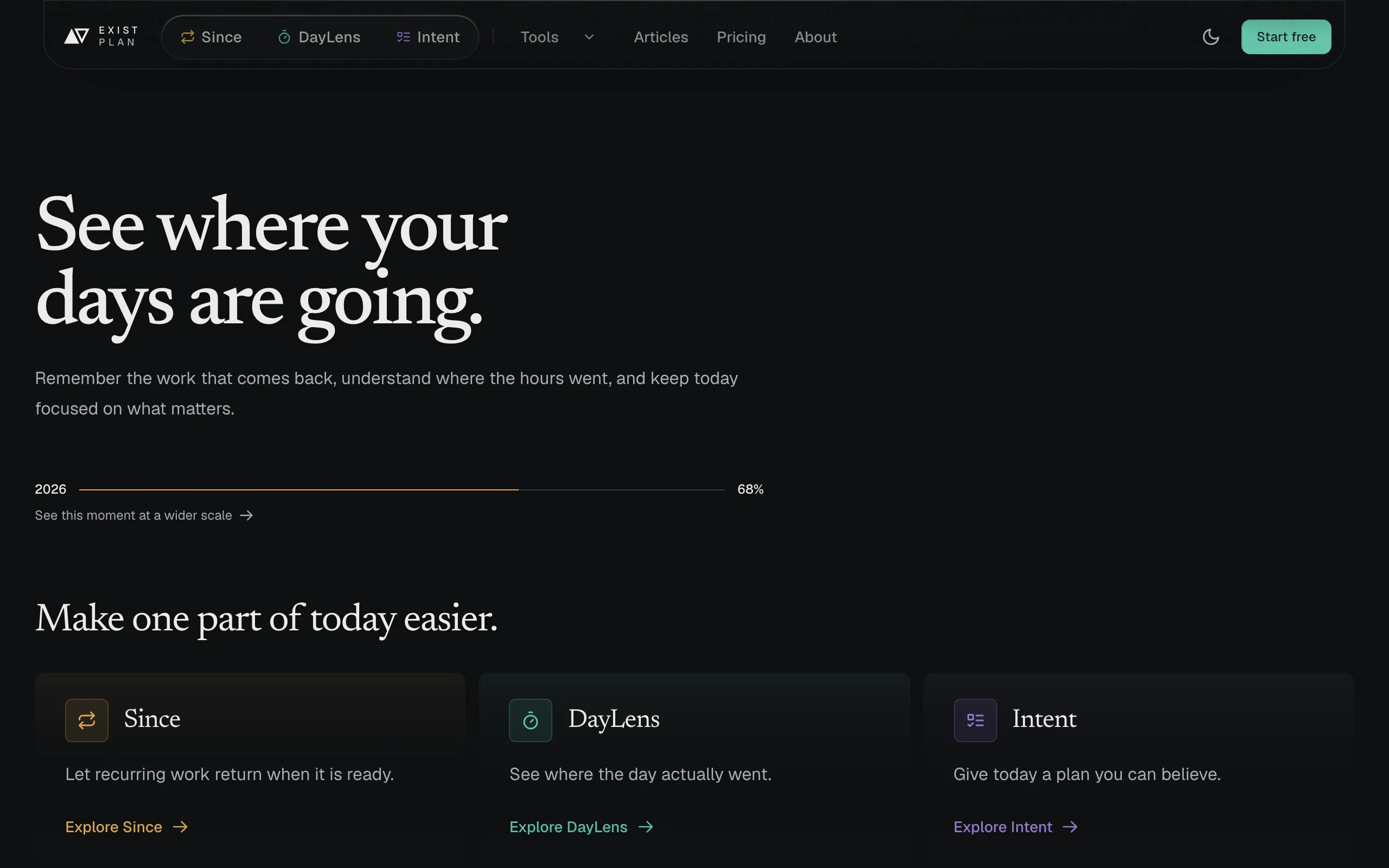 Screenshot of Exist Plan — See where your days are going