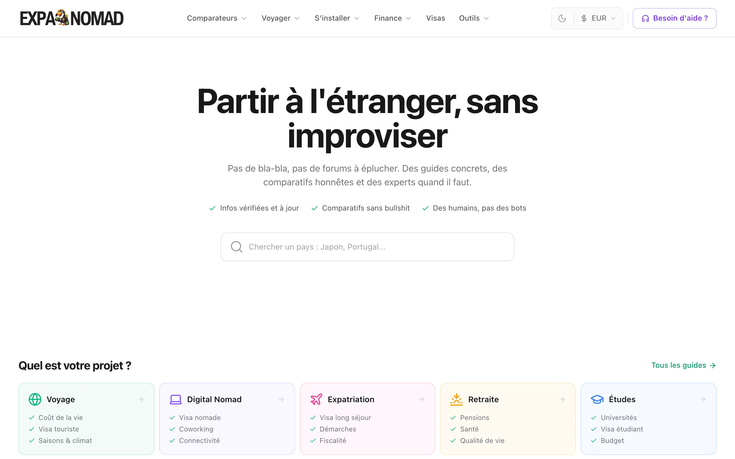 Screenshot of ExpaNomad : la référence des nomades numériques et expatriés