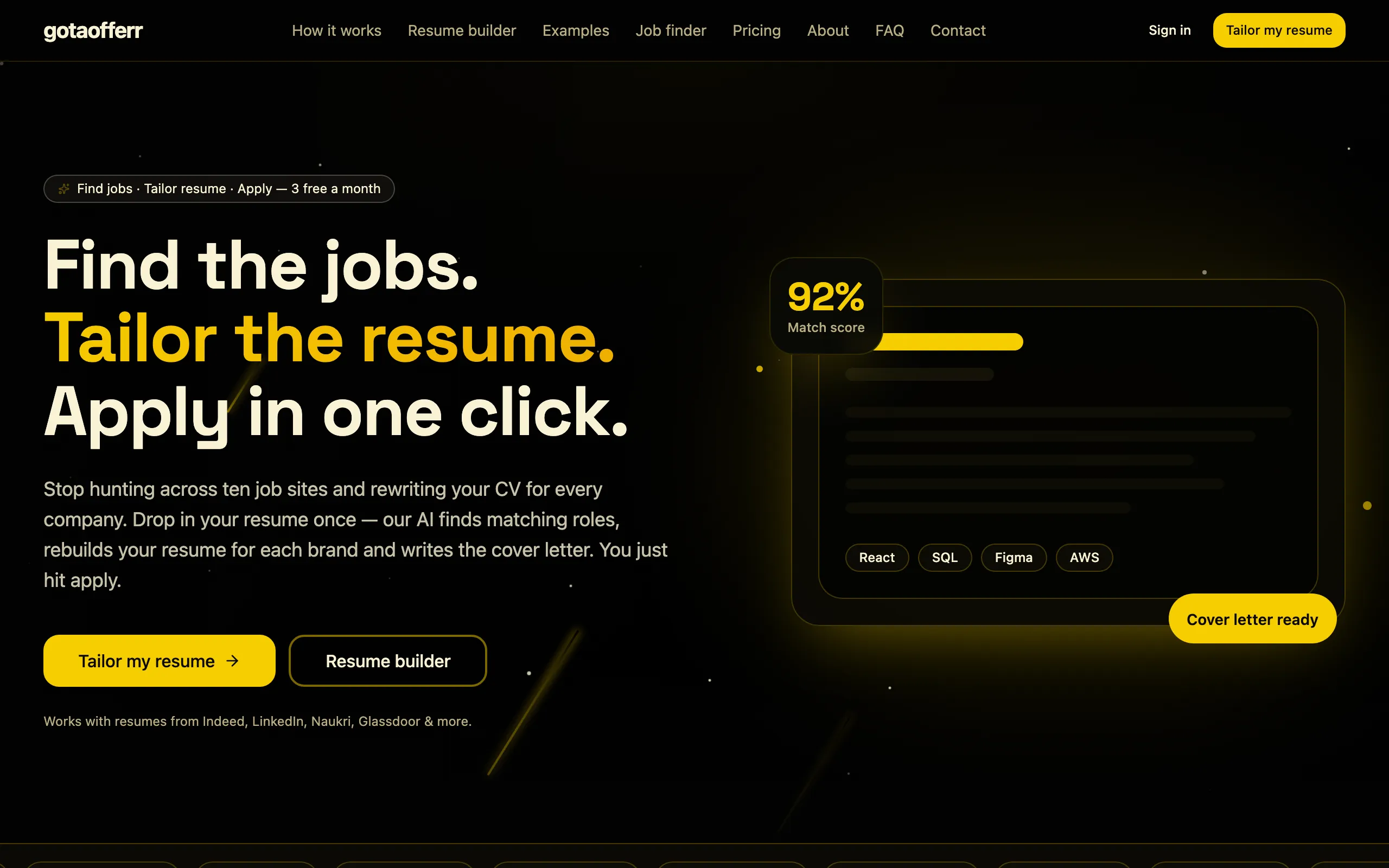 Screenshot of Find Jobs &amp; Tailor Your Resume in One Click | GotaOfferr