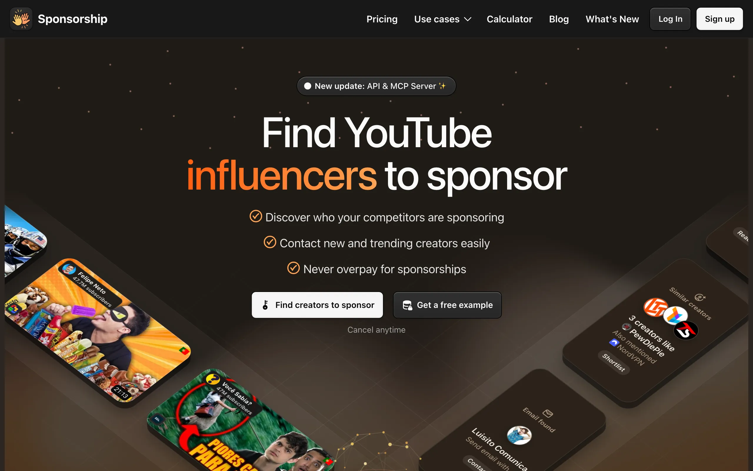 Screenshot of Find YouTube Influencers to Sponsor | Sponsorship