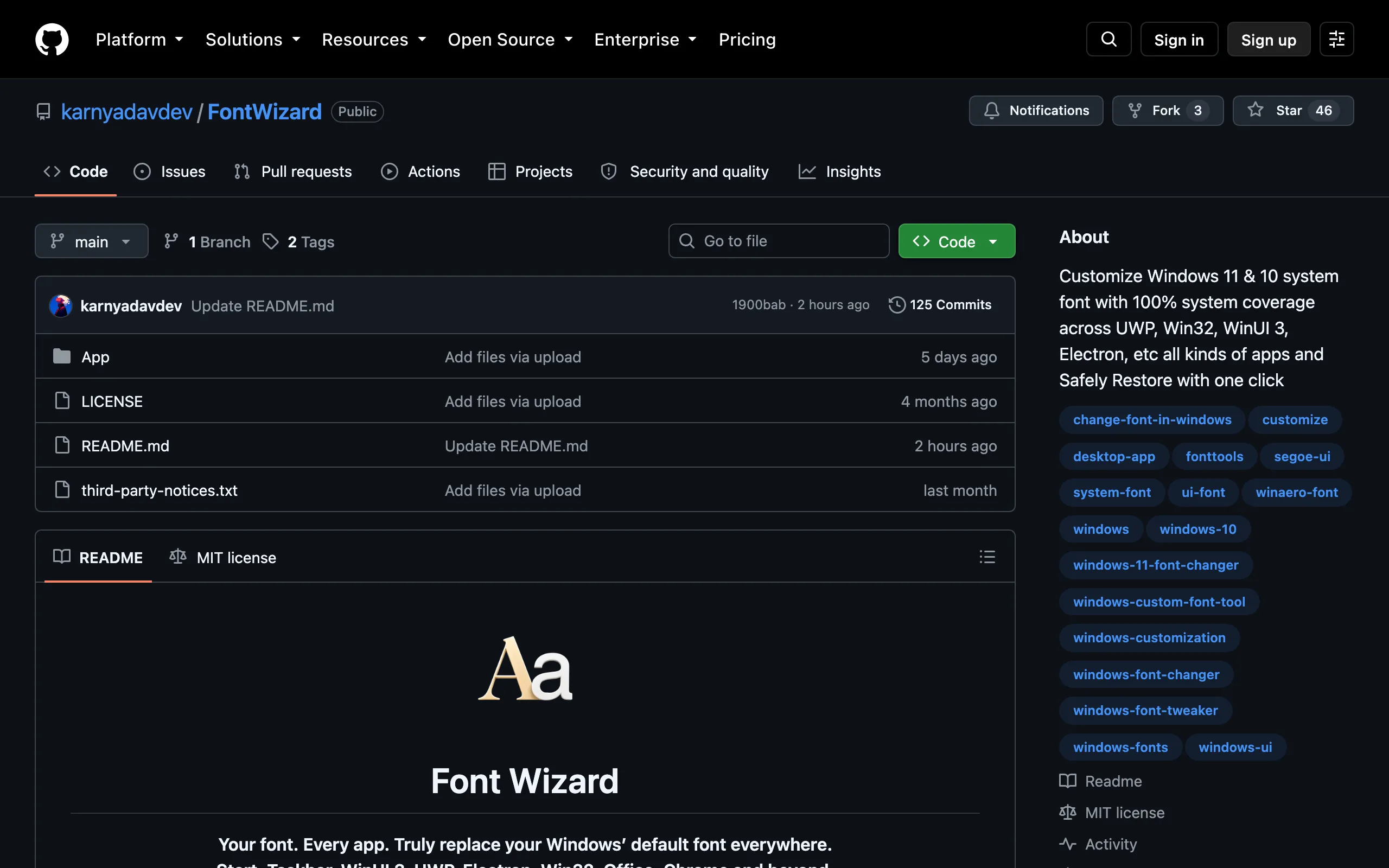 Screenshot of FontWizard