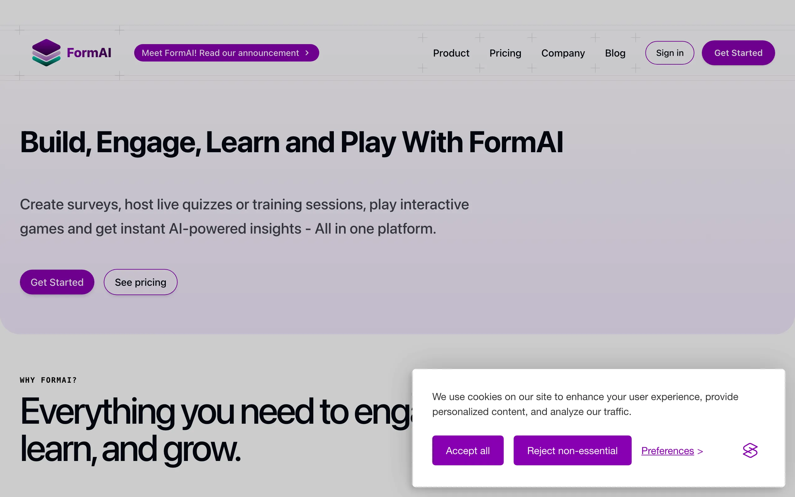 Screenshot of FormAI · Build, Engage, Learn &amp; Play
