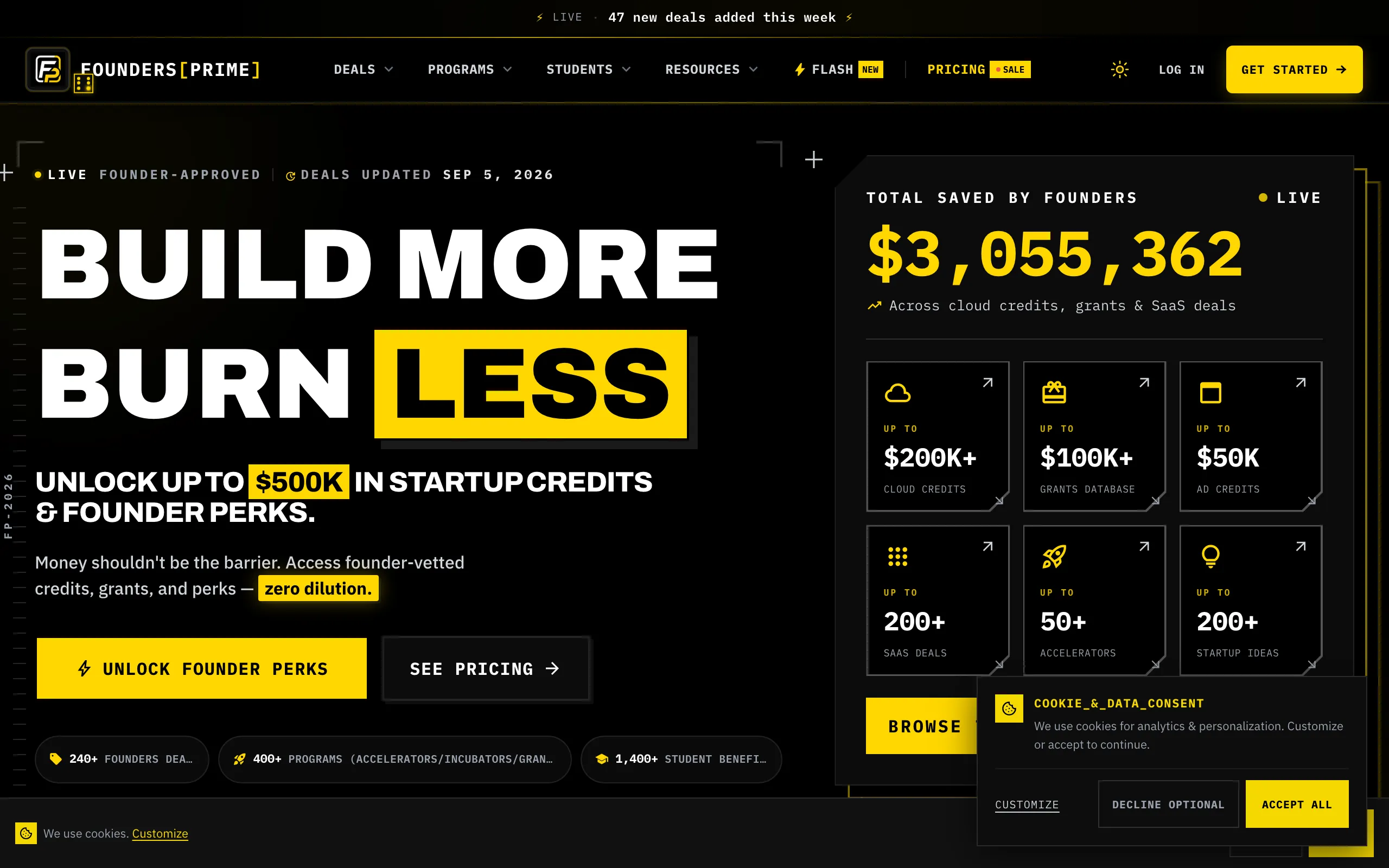 Screenshot of FoundersPrime | Verified Startup Deals &amp; Grants