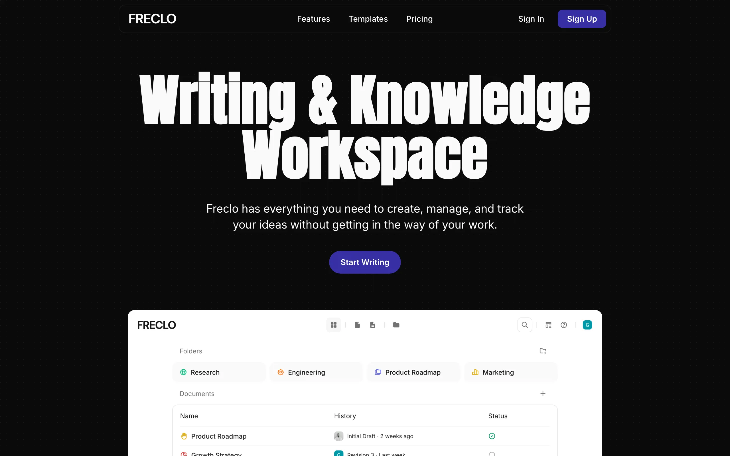 Screenshot of Freclo · The Creative Workspace