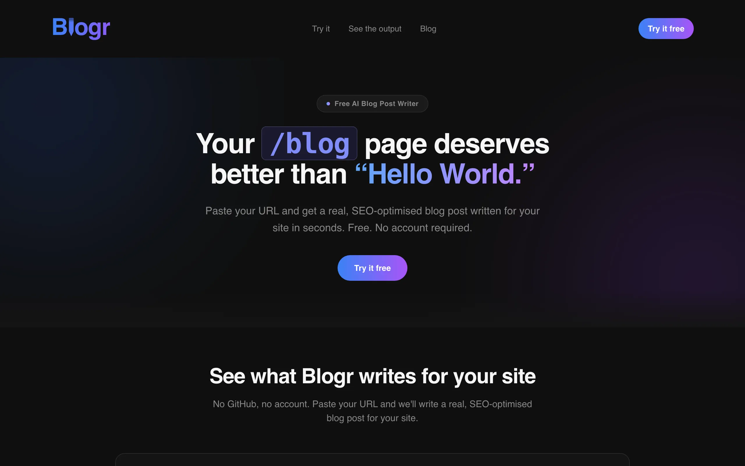 Screenshot of Free AI Blog Post Writer — Blogr