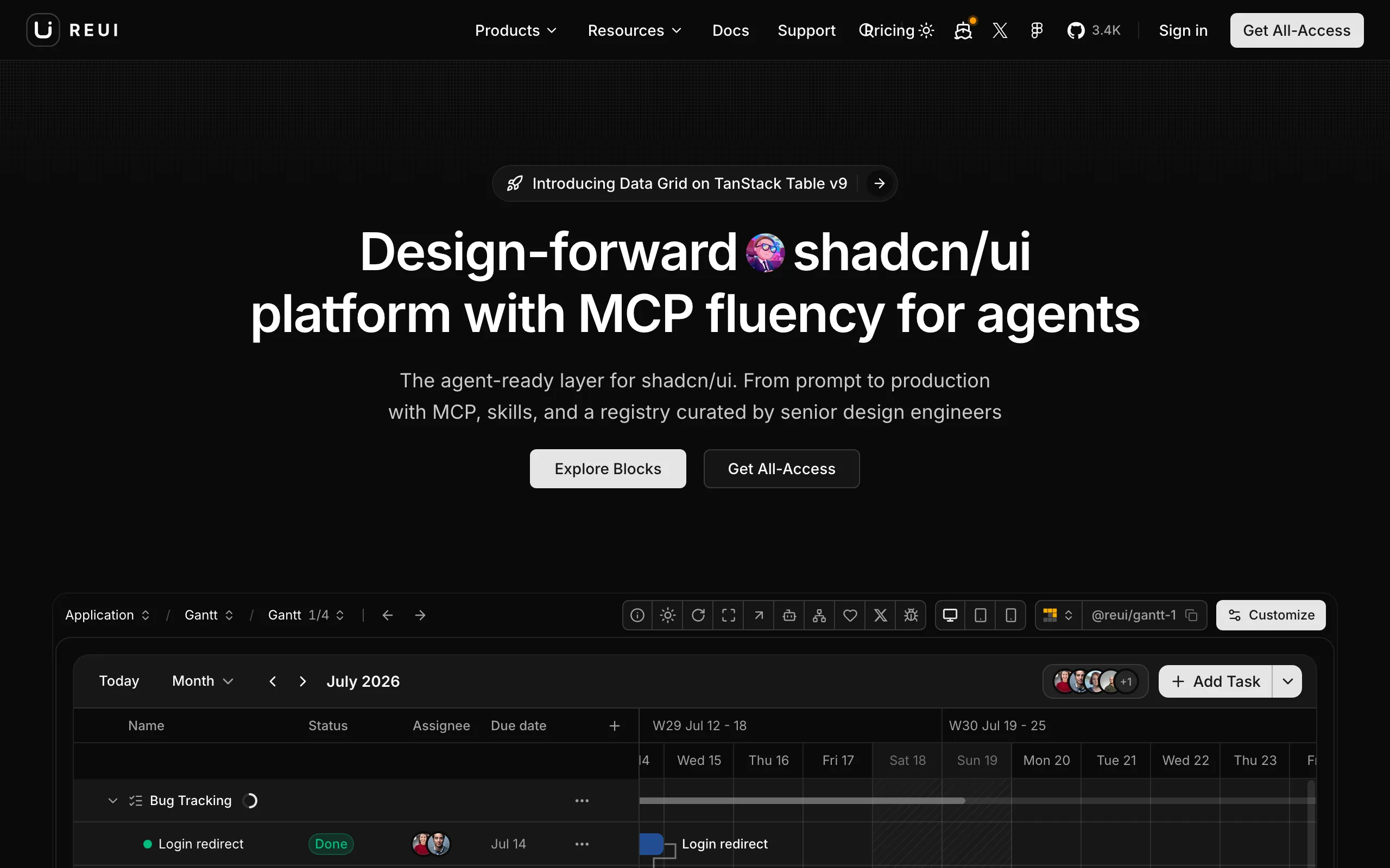 Screenshot of Free Shadcn UI Components, Blocks, Icons, Templates &amp; MCP - ReUI