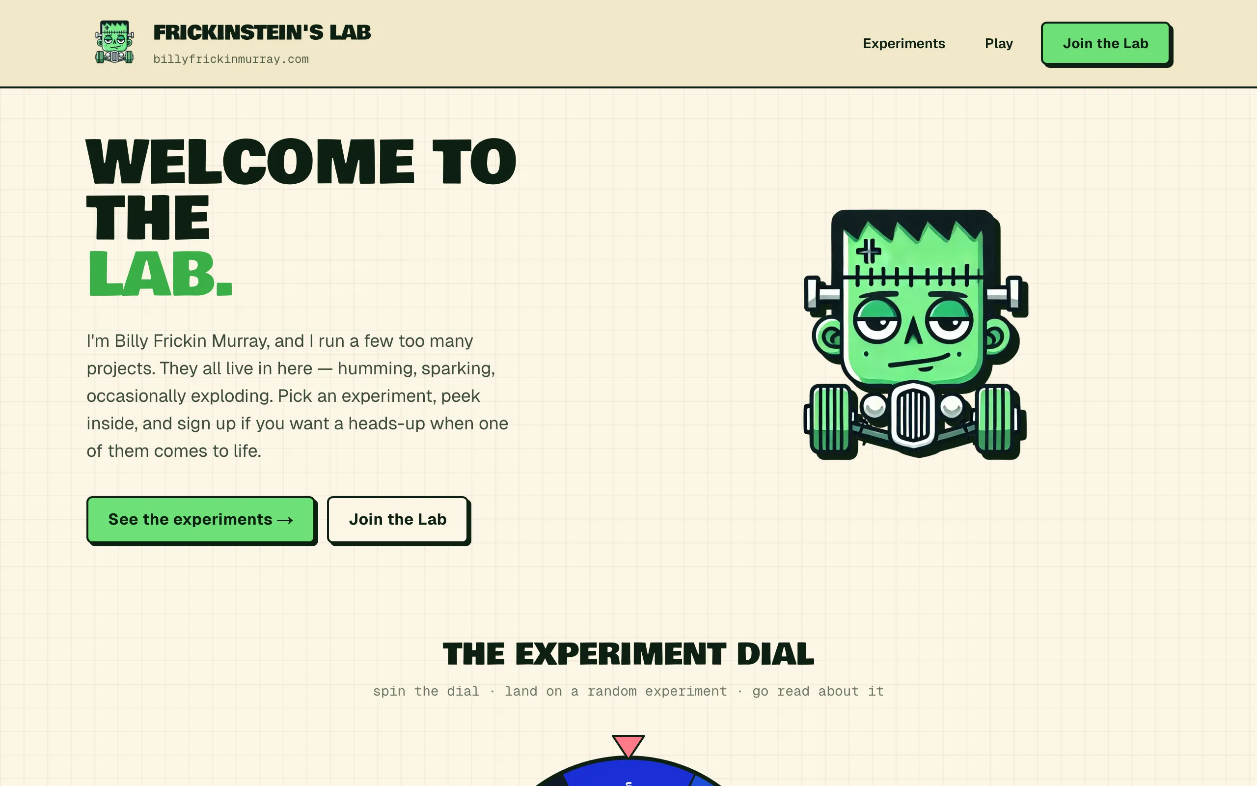 Screenshot of Frickinstein's Lab — Billy Frickin Murray
