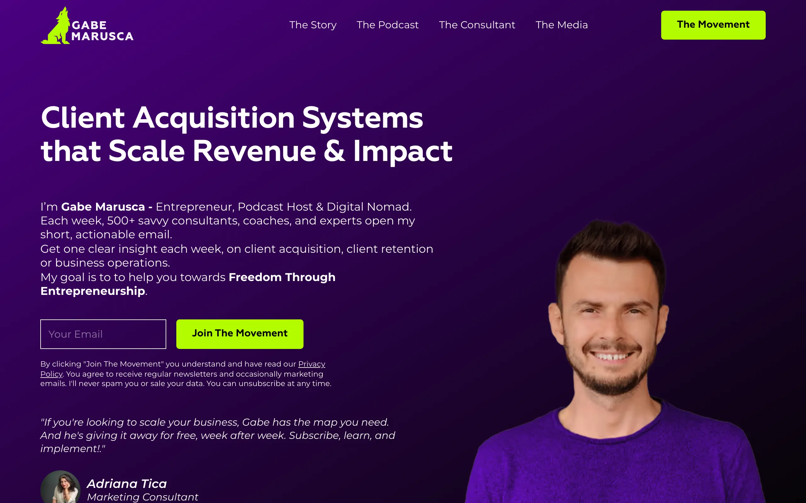 Screenshot of Gabe Marusca - Entrepreneur, Business Strategist, Podcast Host, Nomad