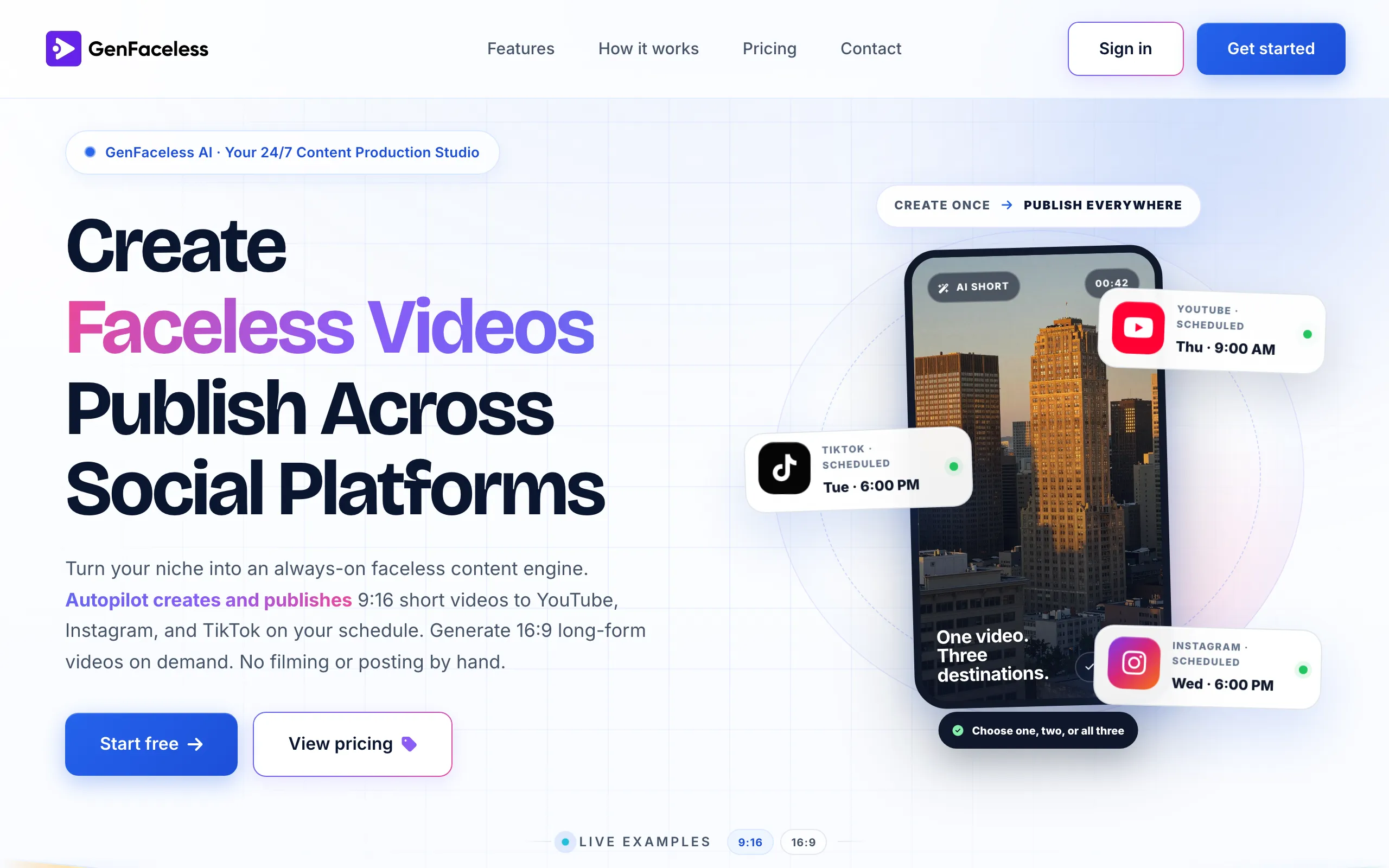 Screenshot of GenFaceless AI - Best Faceless Video Generator | Reels Generator AI | Faceless Content Creator