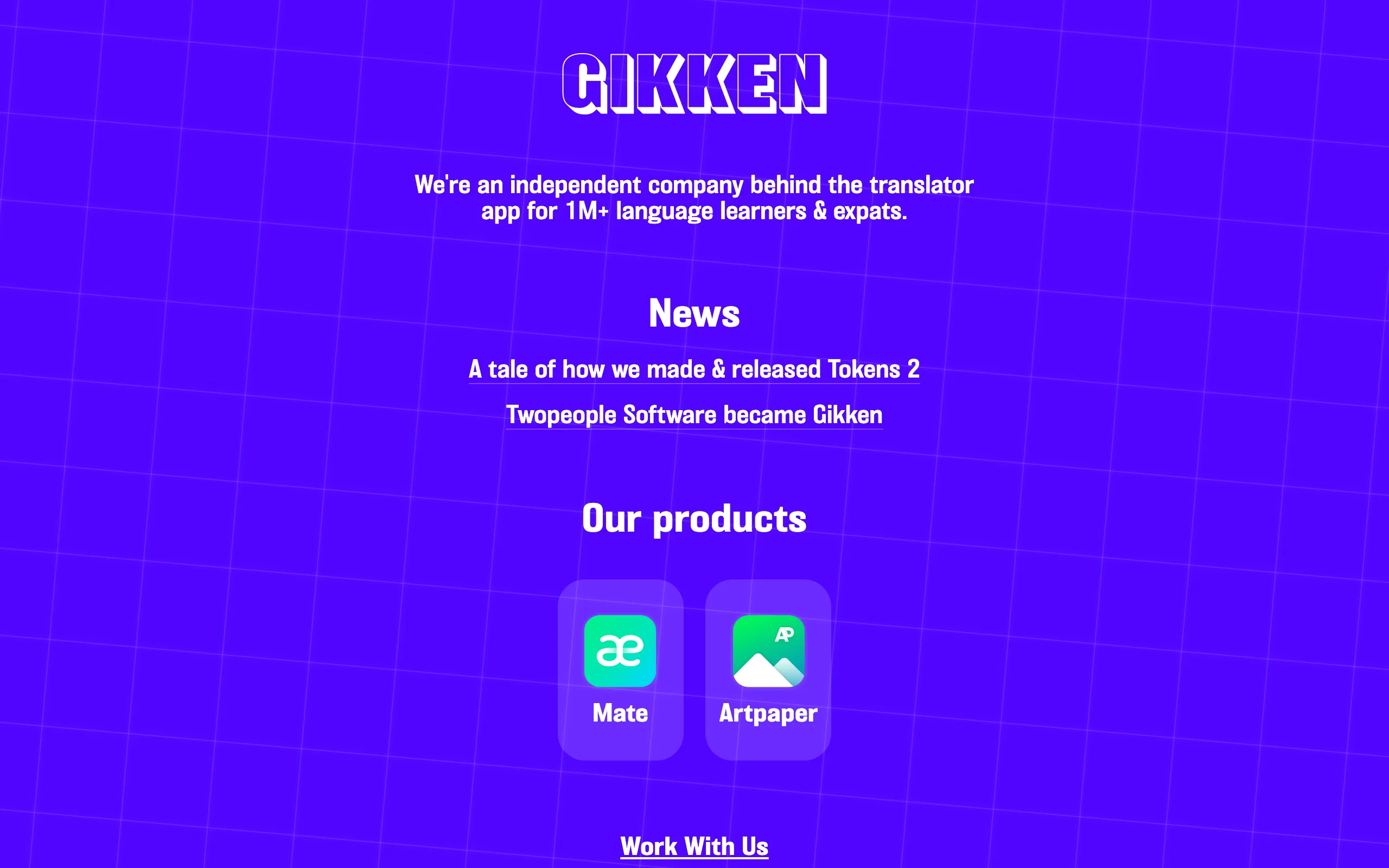 Screenshot of Gikken – small app company with big ambitions