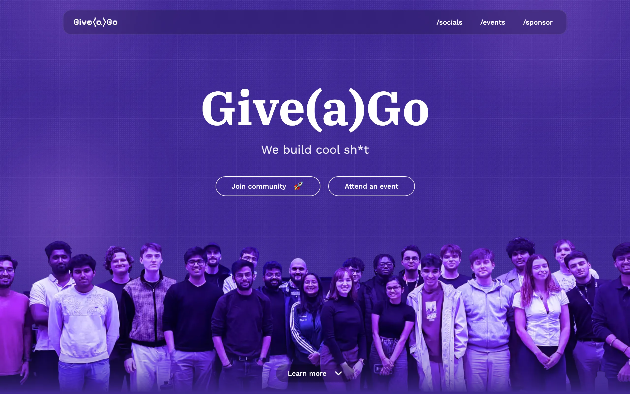 Screenshot of Give(a)Go: Hands-On Builder Community for AI, Tech &amp; Hackathons