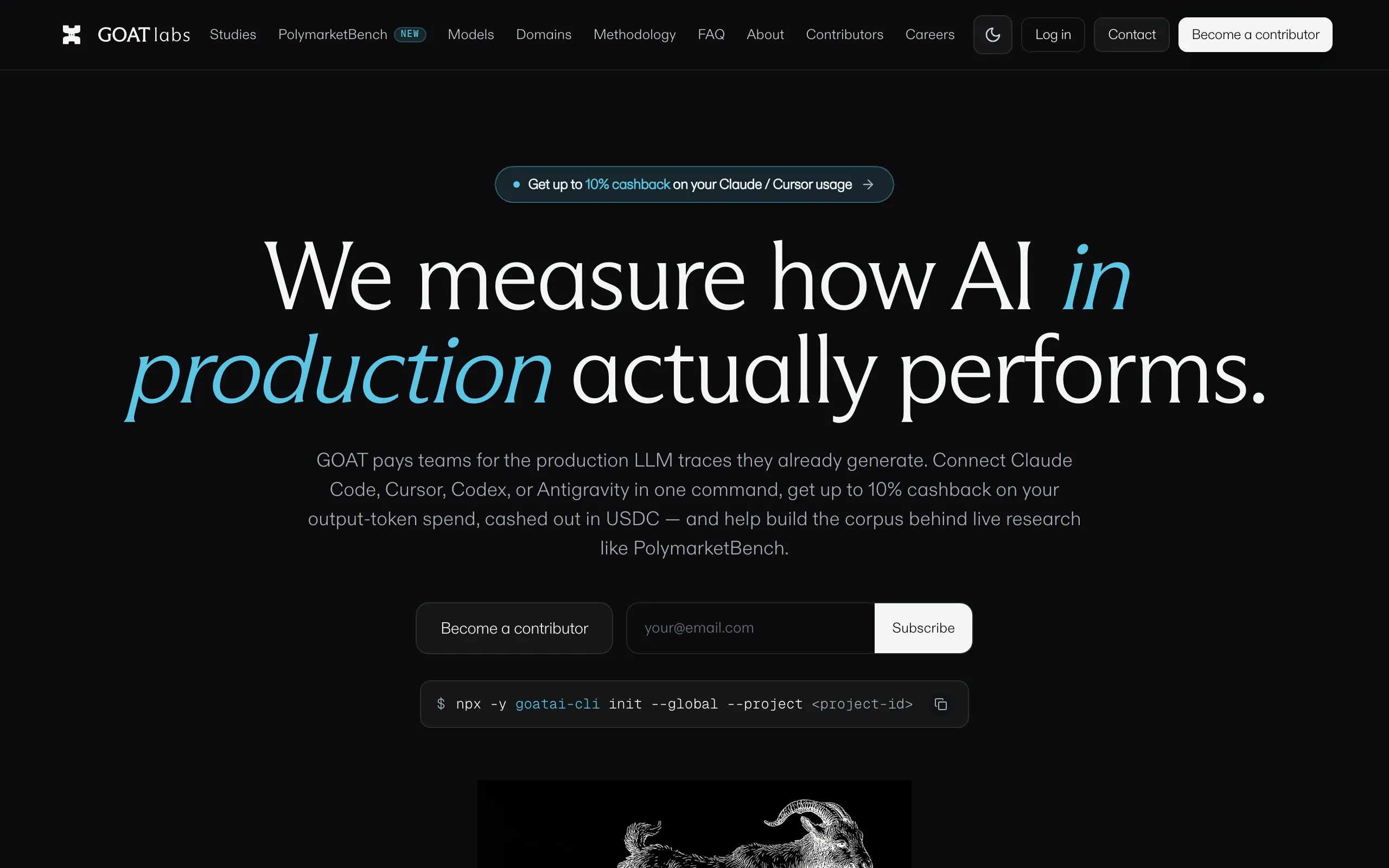 Screenshot of GOAT labs — Research on production LLMs