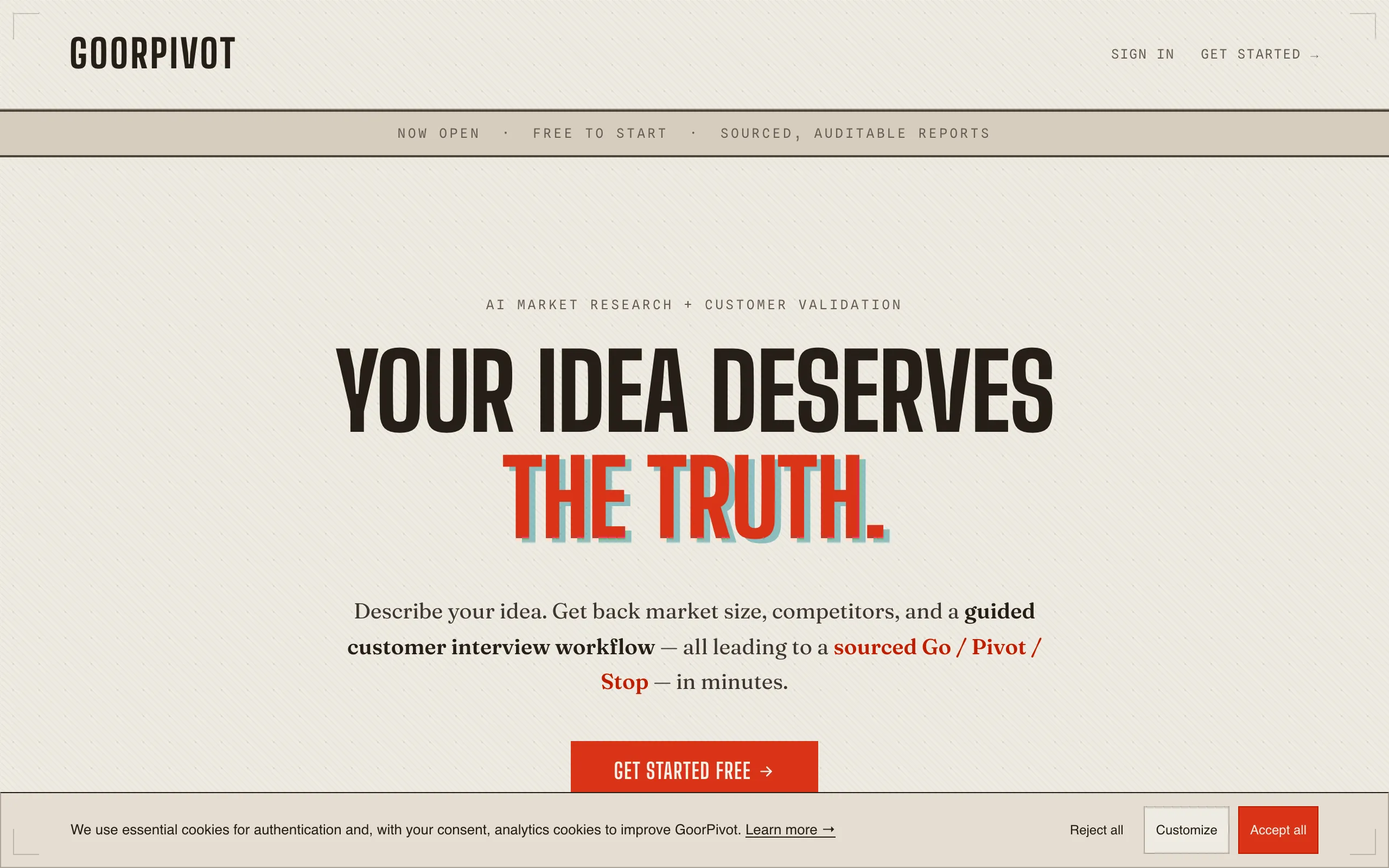 Screenshot of GoorPivot — AI Market Research &amp; Startup Idea Validation