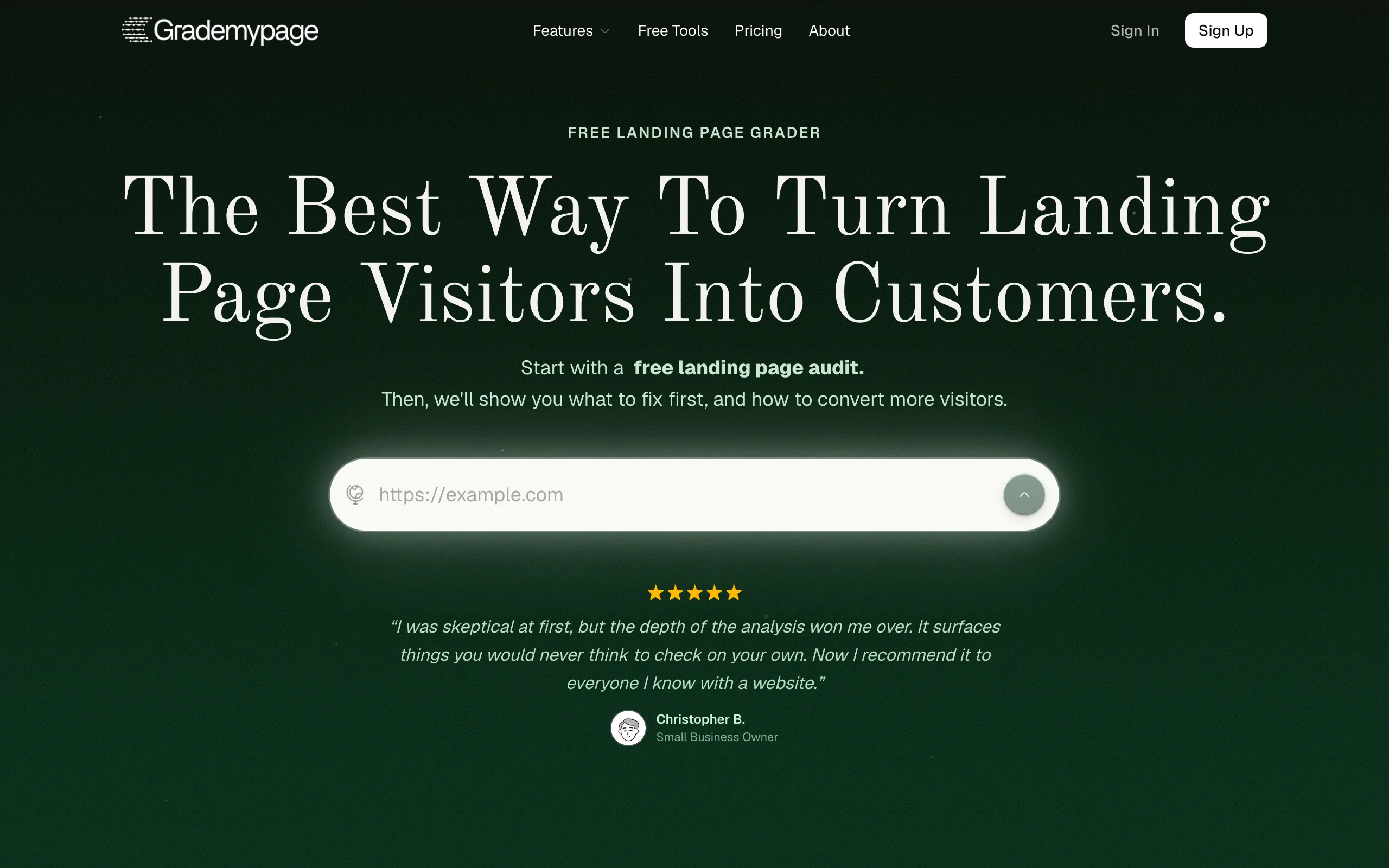 Screenshot of Grademypage — AI-Powered Landing Page Audits | Grademypage