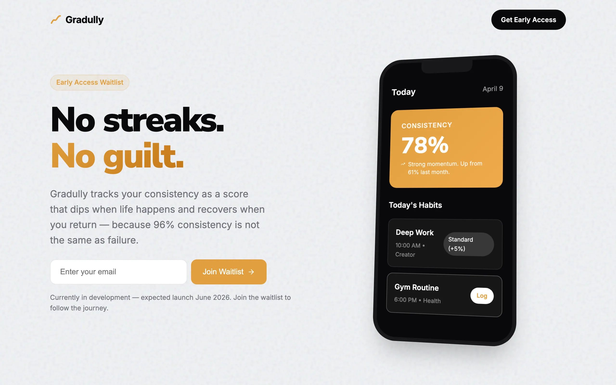 Screenshot of Gradully | Track real life. No streaks. No guilt.