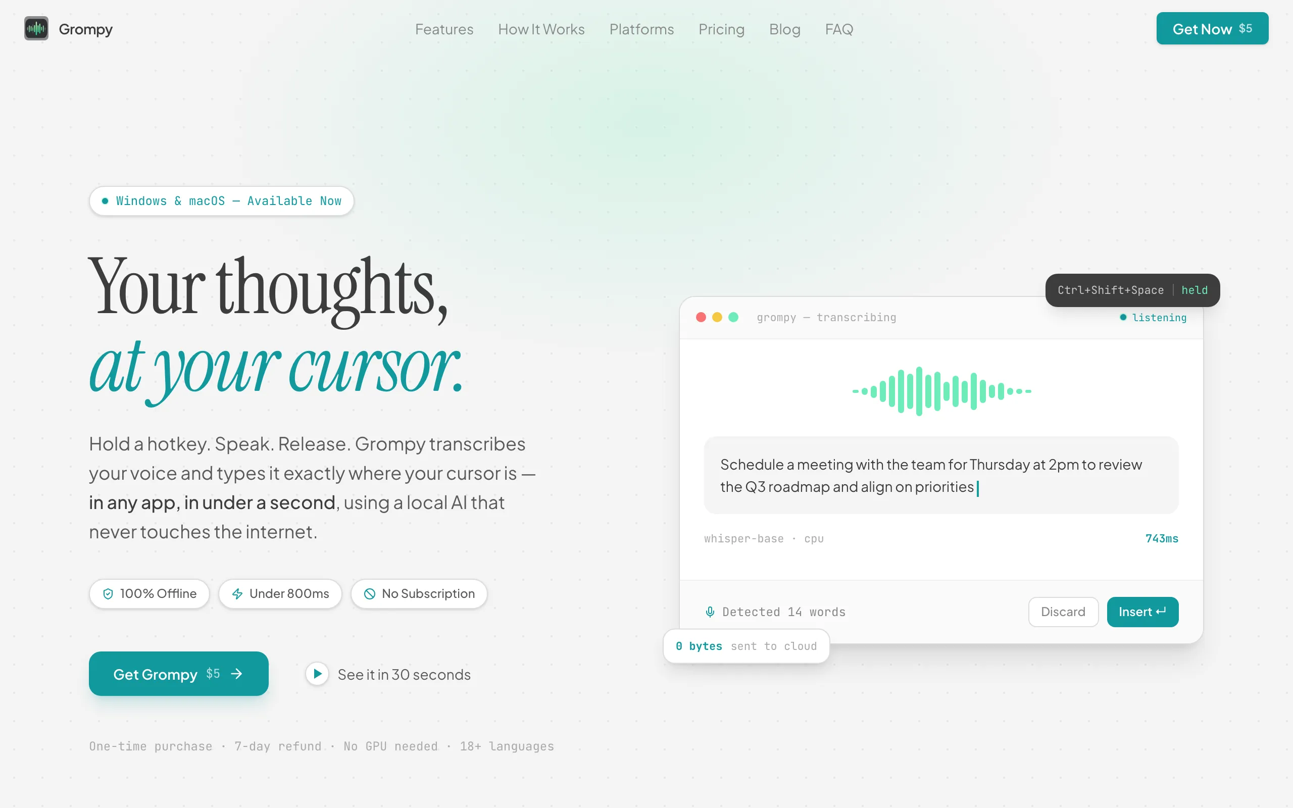Screenshot of Grompy - Offline Voice-to-Text That Works Everywhere