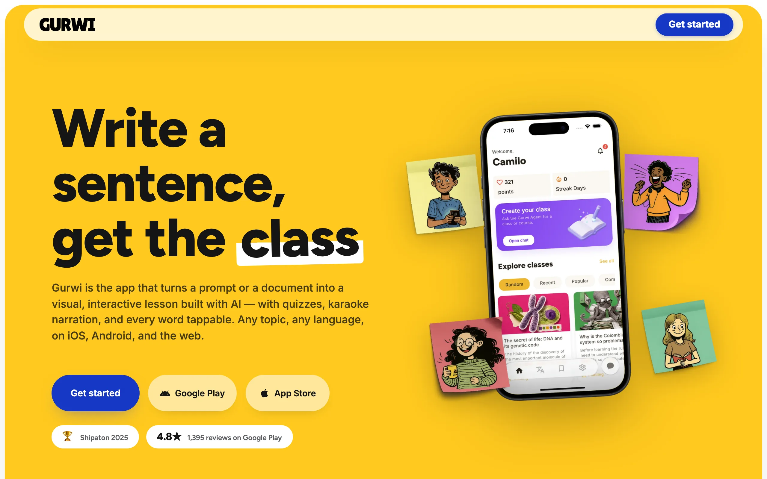 Screenshot of Gurwi — Aprende cualquier cosa con clases creadas por IA