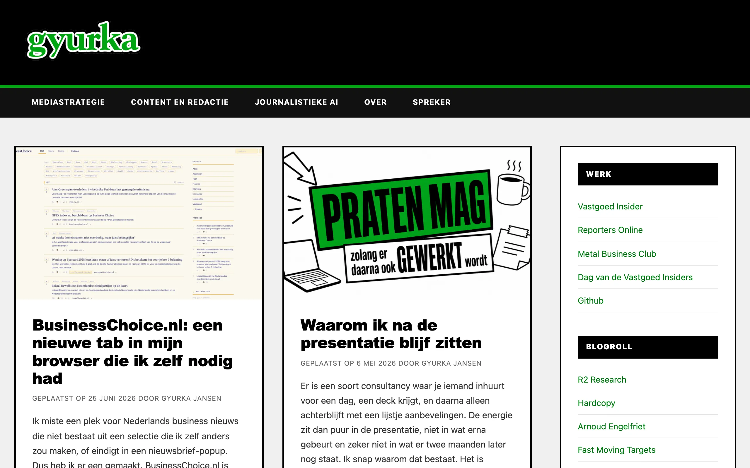 Screenshot of Gyurka | Redactie, Social Media en Online Verdienmodellen