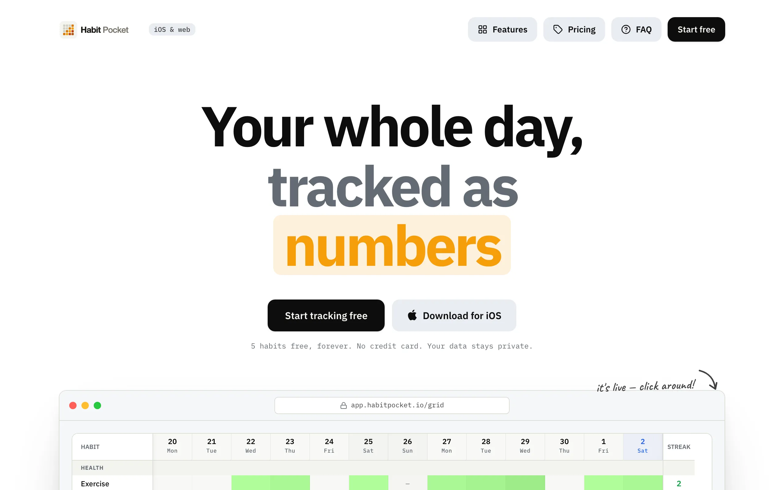 Screenshot of Habit Pocket — a habit tracker for your sleep, mood &amp; energy