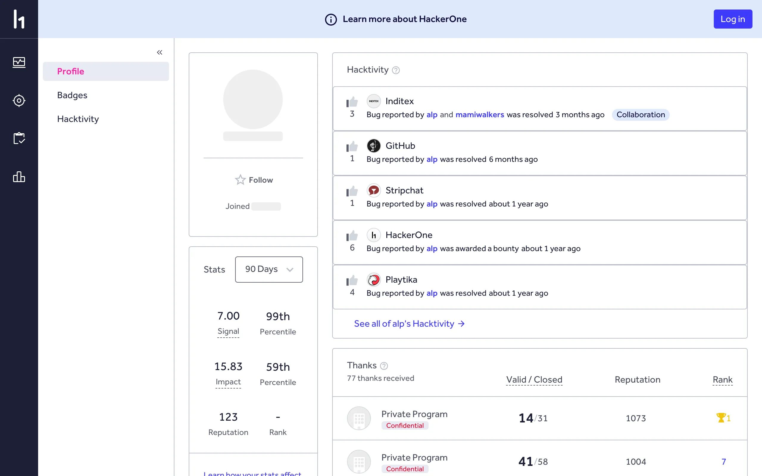 Screenshot of HackerOne
