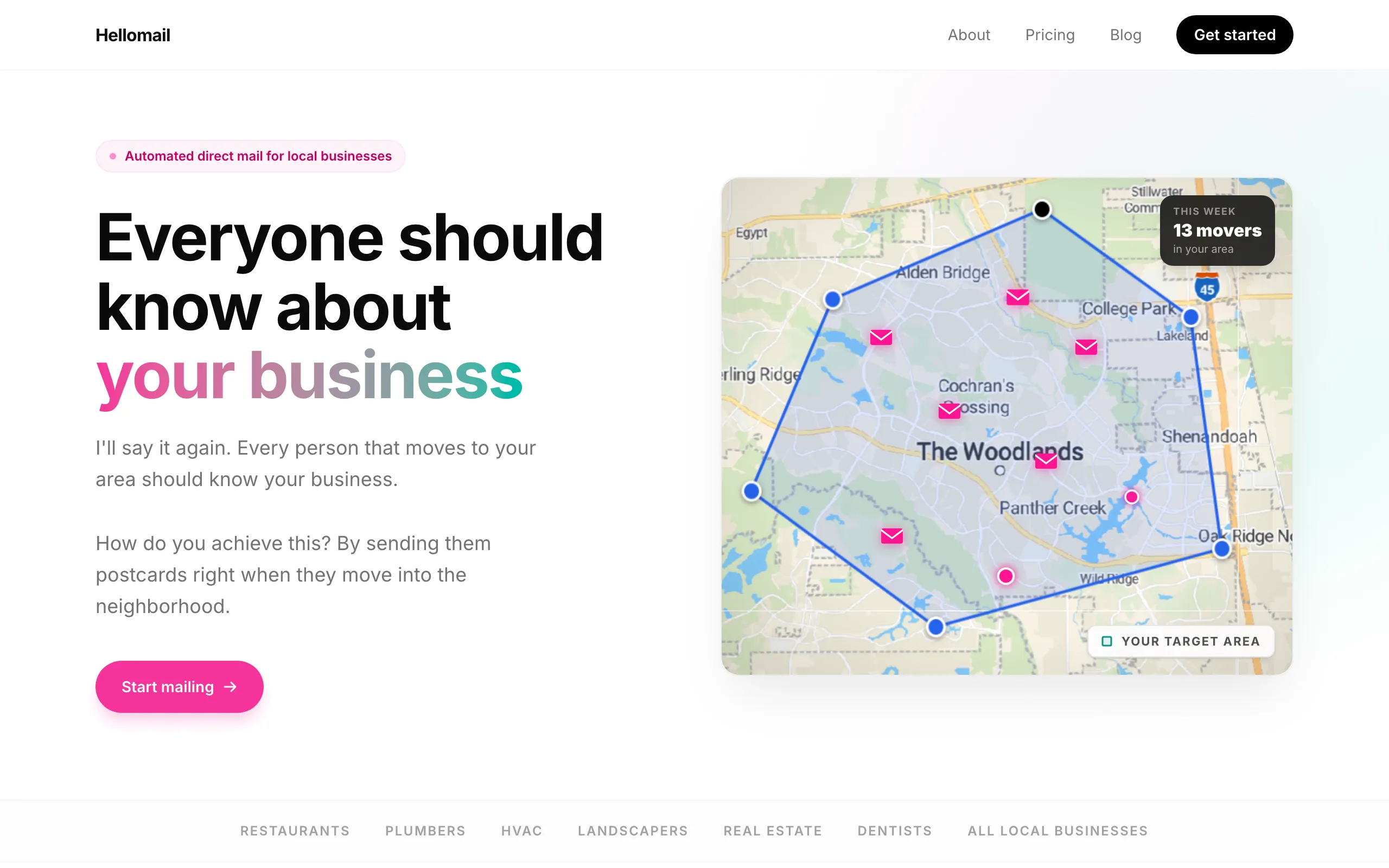 Screenshot of Hellomail — Direct Mail Automation for Local Businesses