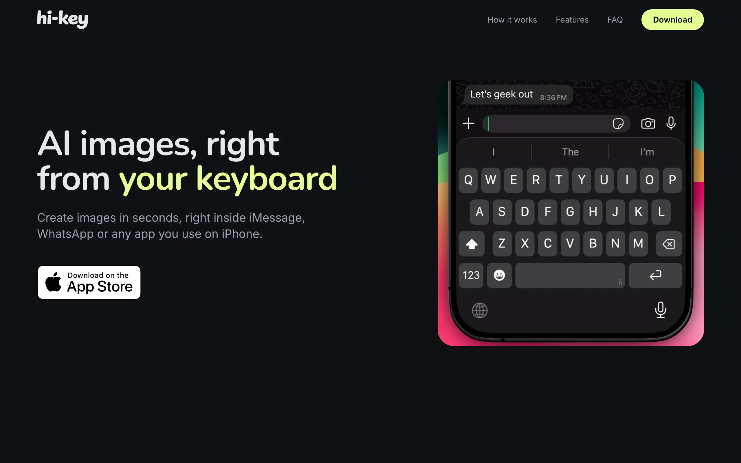 Screenshot of hi-key | AI images, right from your keyboard