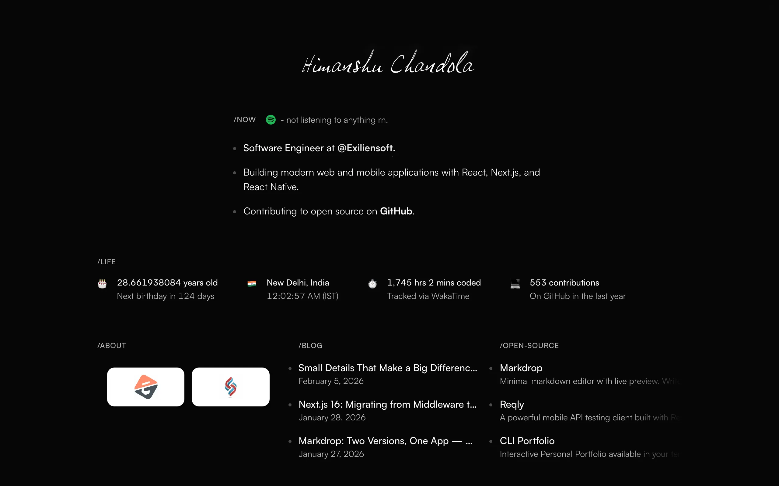 Screenshot of Himanshu Chandola — Software Engineer