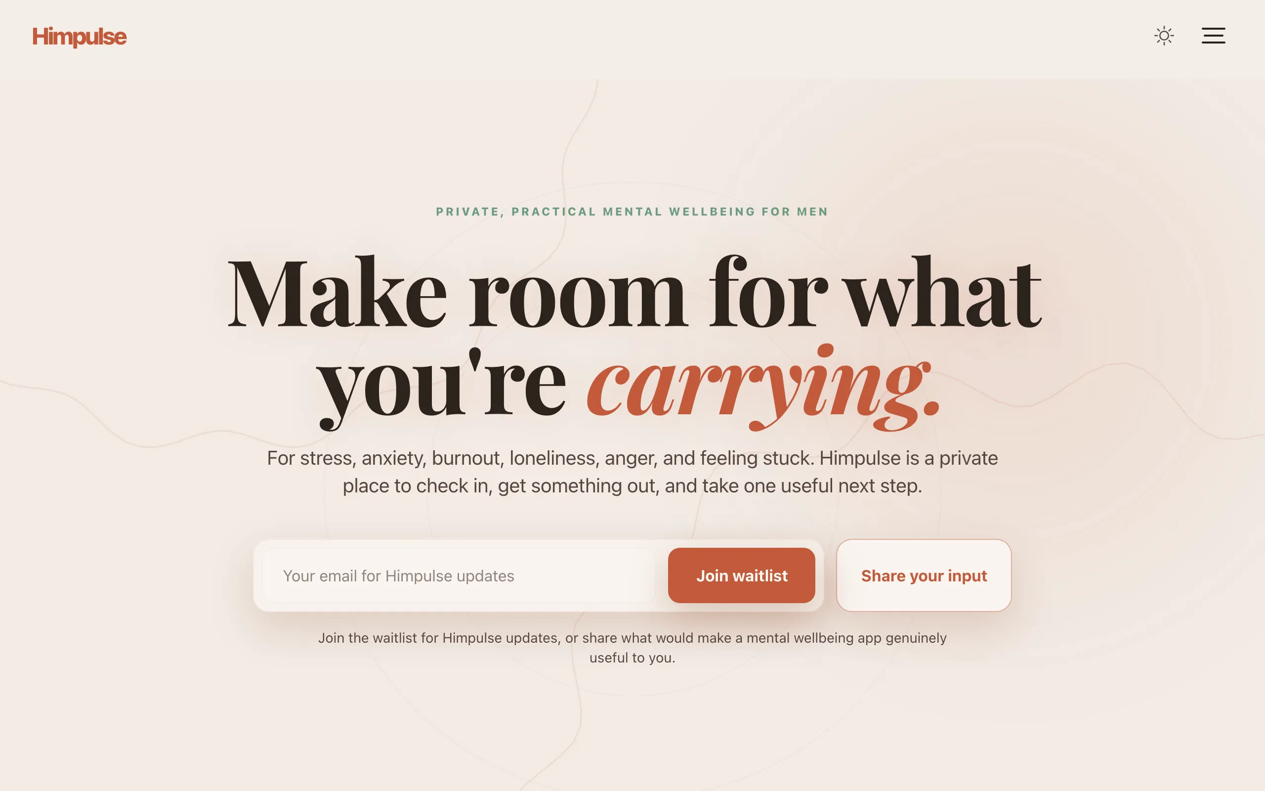 Screenshot of Himpulse — Private, practical wellbeing for men